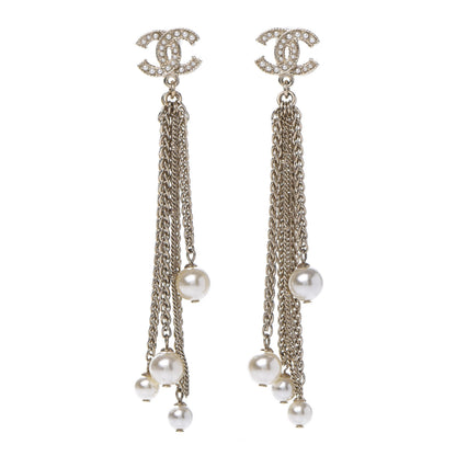 Chanel Glass Pearl CC Long Drop Earrings Gold 1 of 5