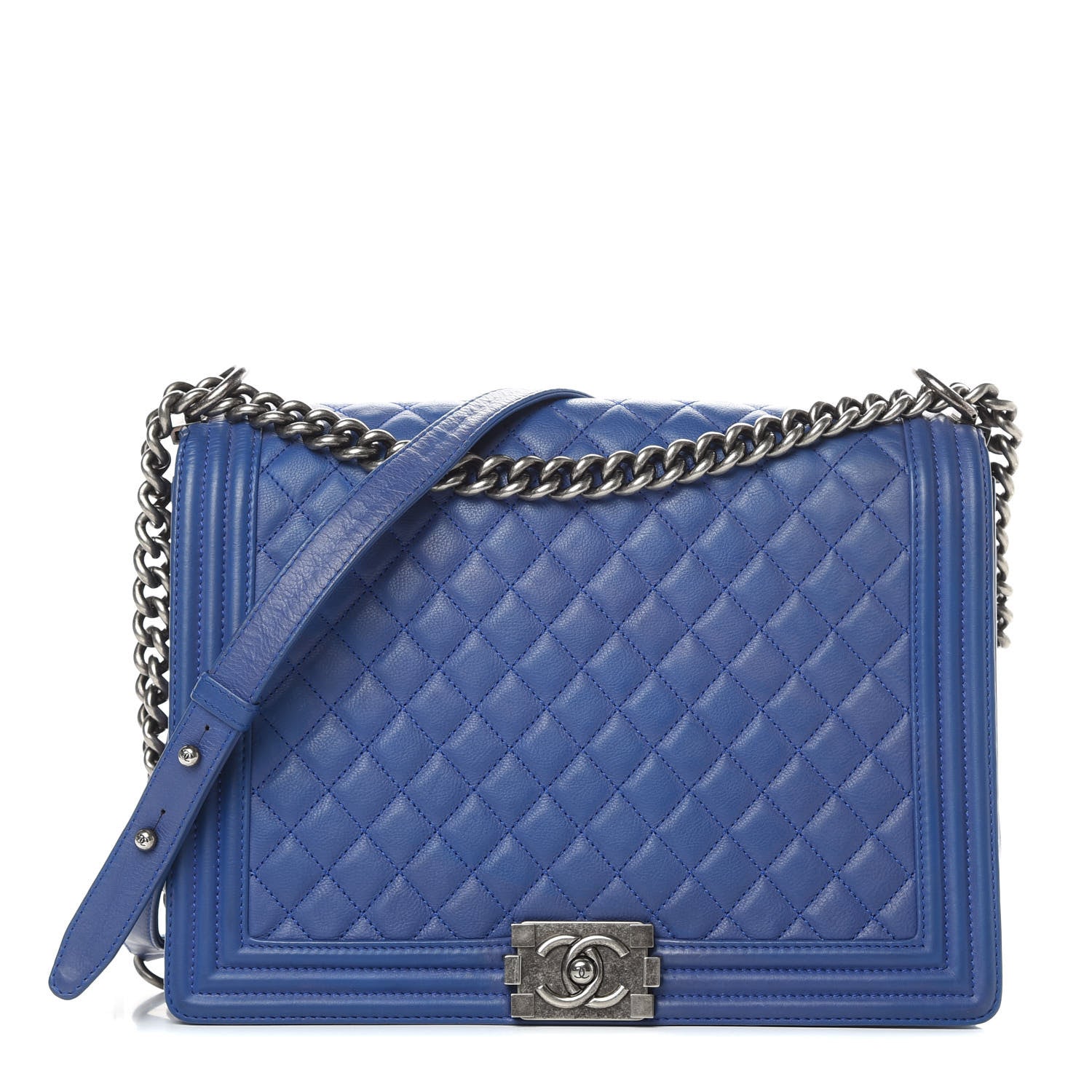 Chanel Grained Calfskin Quilted Large Boy Flap Blue 1 of 14