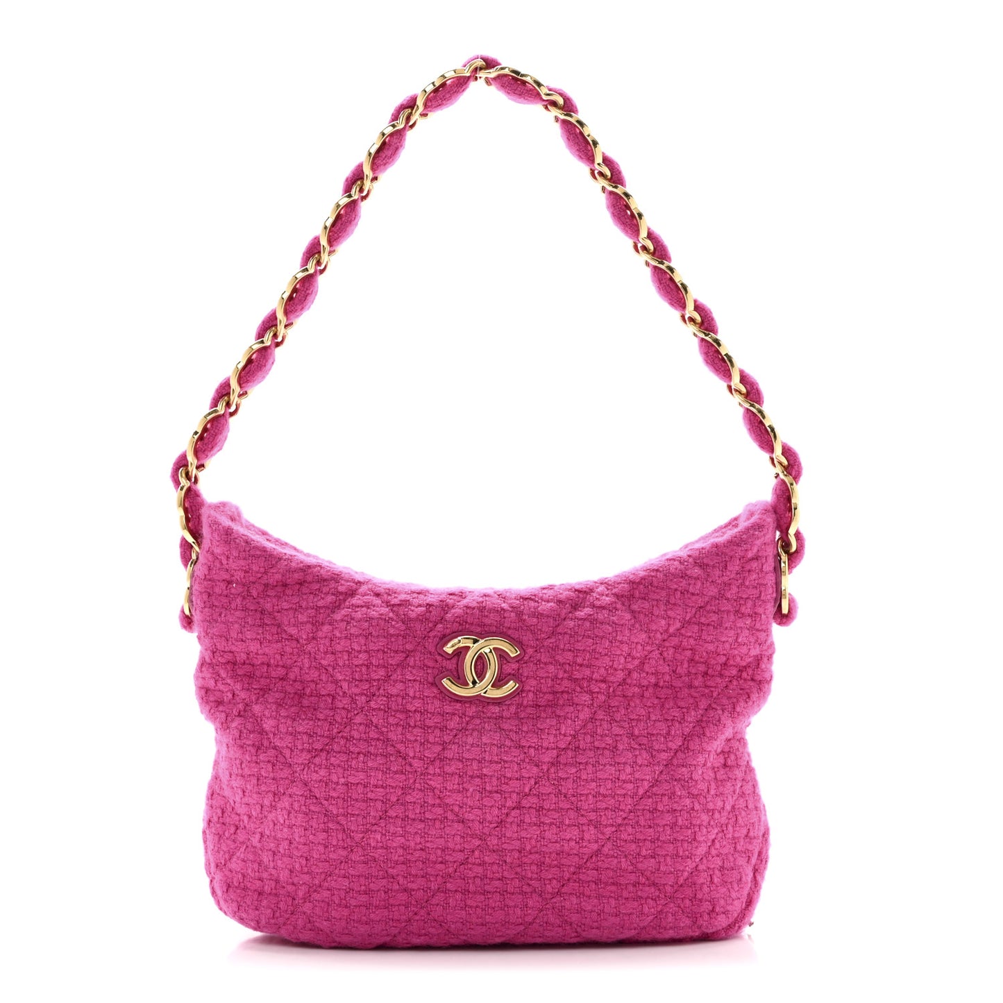 Cashmere Tweed Quilted CC Links Hobo Fuchsia
