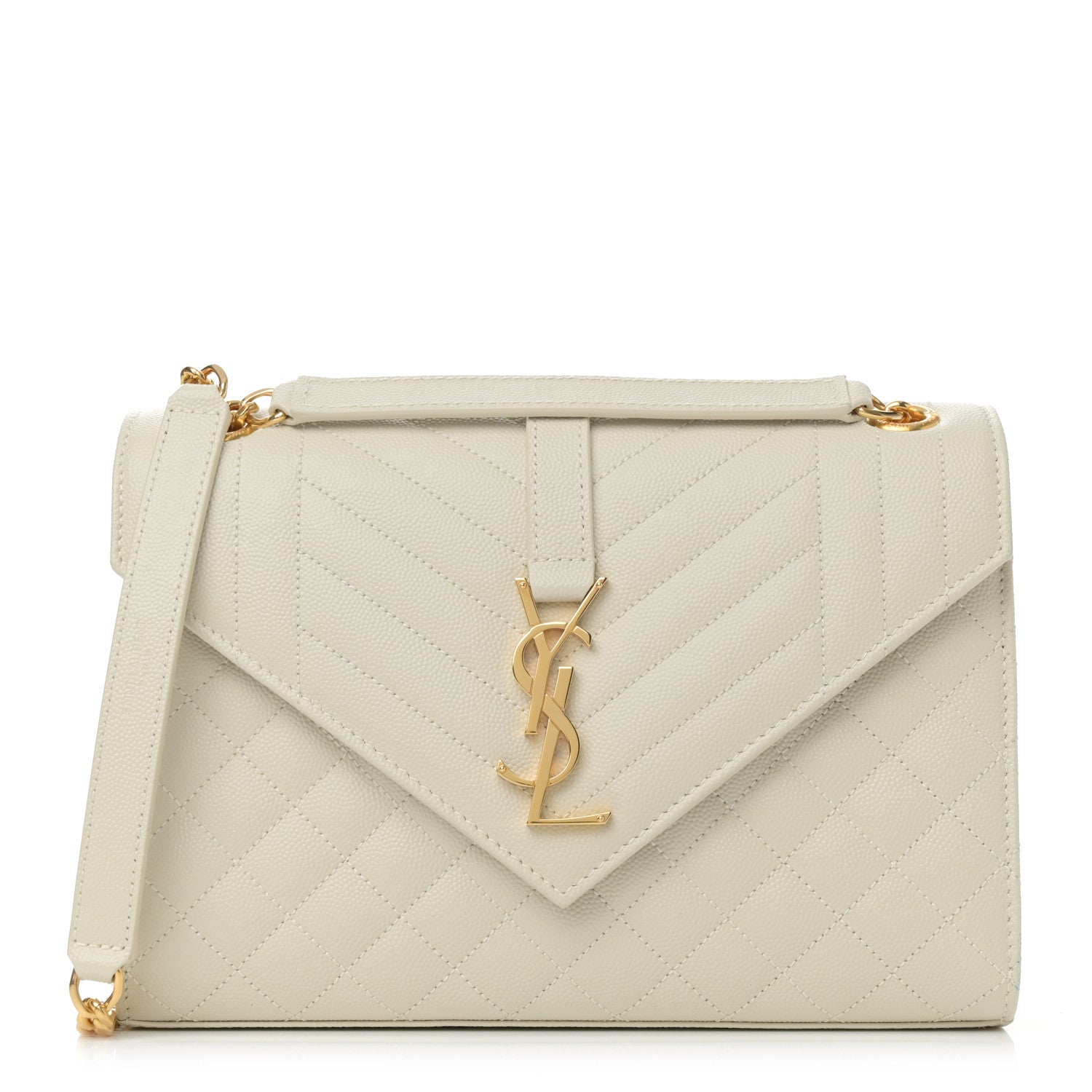 Saint Laurent Grain De Poudre Textured Mixed Matelasse Medium Triquilt Monogram Satchel Blanc Vintage 1 of 11