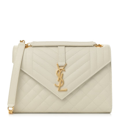 Saint Laurent Grain De Poudre Textured Mixed Matelasse Medium Triquilt Monogram Satchel Blanc Vintage 1 of 11