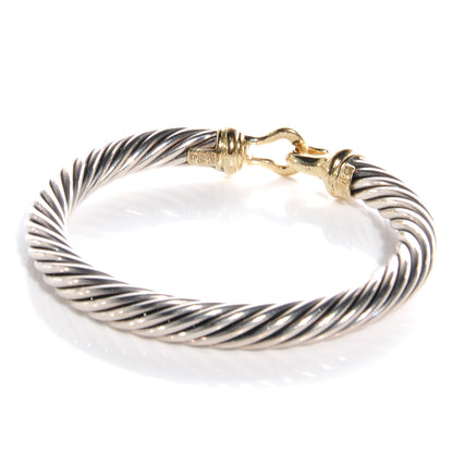 David Yurman Sterling Silver 14K Yellow Gold 7mm Cable Classic Buckle Bracelet 3 of 6