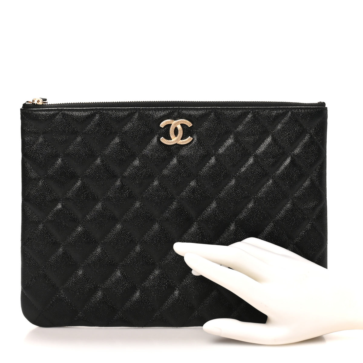 Caviar Quilted Studded CC Medium Cosmetic Case Black