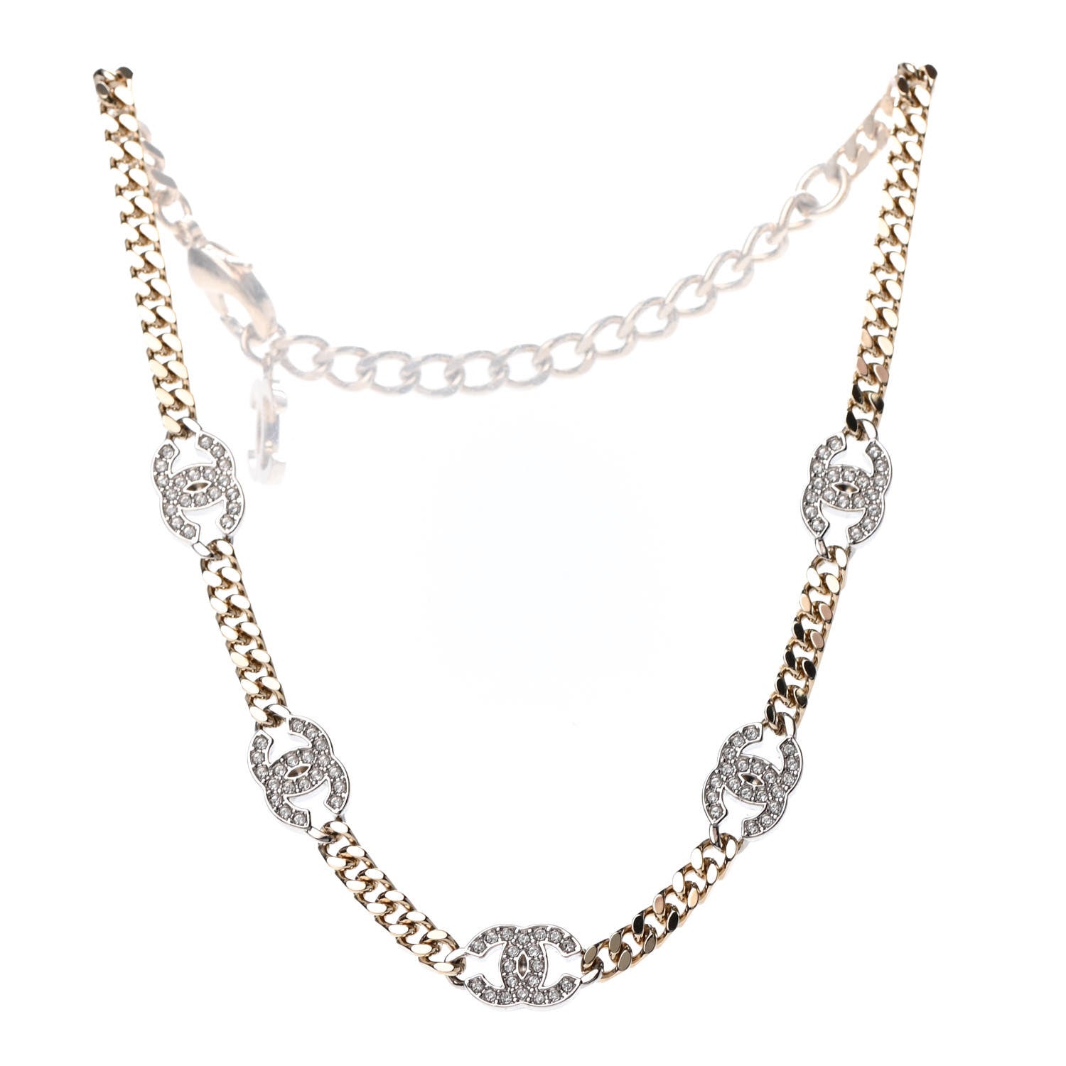 Chanel Crystal Chain CC Choker Gold Silver 2 of 4