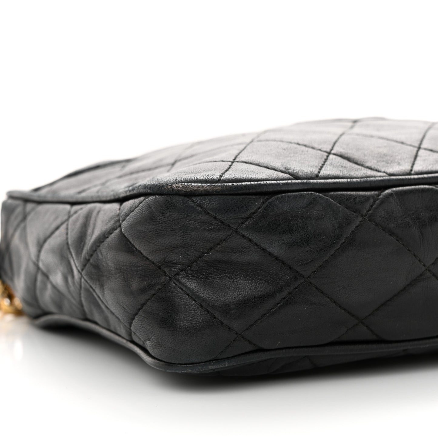 Lambskin Quilted Tassel Camera Case Black