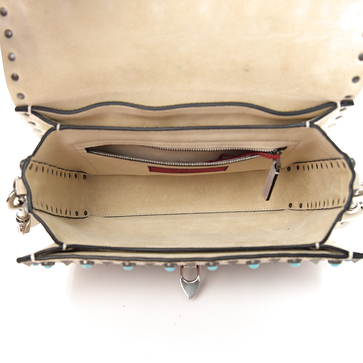 Calfskin Embroidered Medium Guitar Strap Rockstud Rolling Flap Saddle Bag