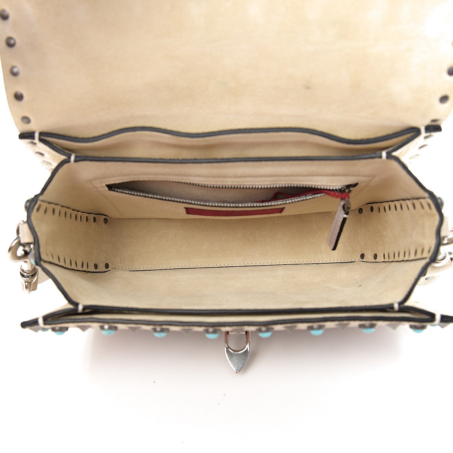Valentino Garavani Calfskin Embroidered Medium Guitar Strap Rockstud Rolling Flap Saddle Bag 4 of 10