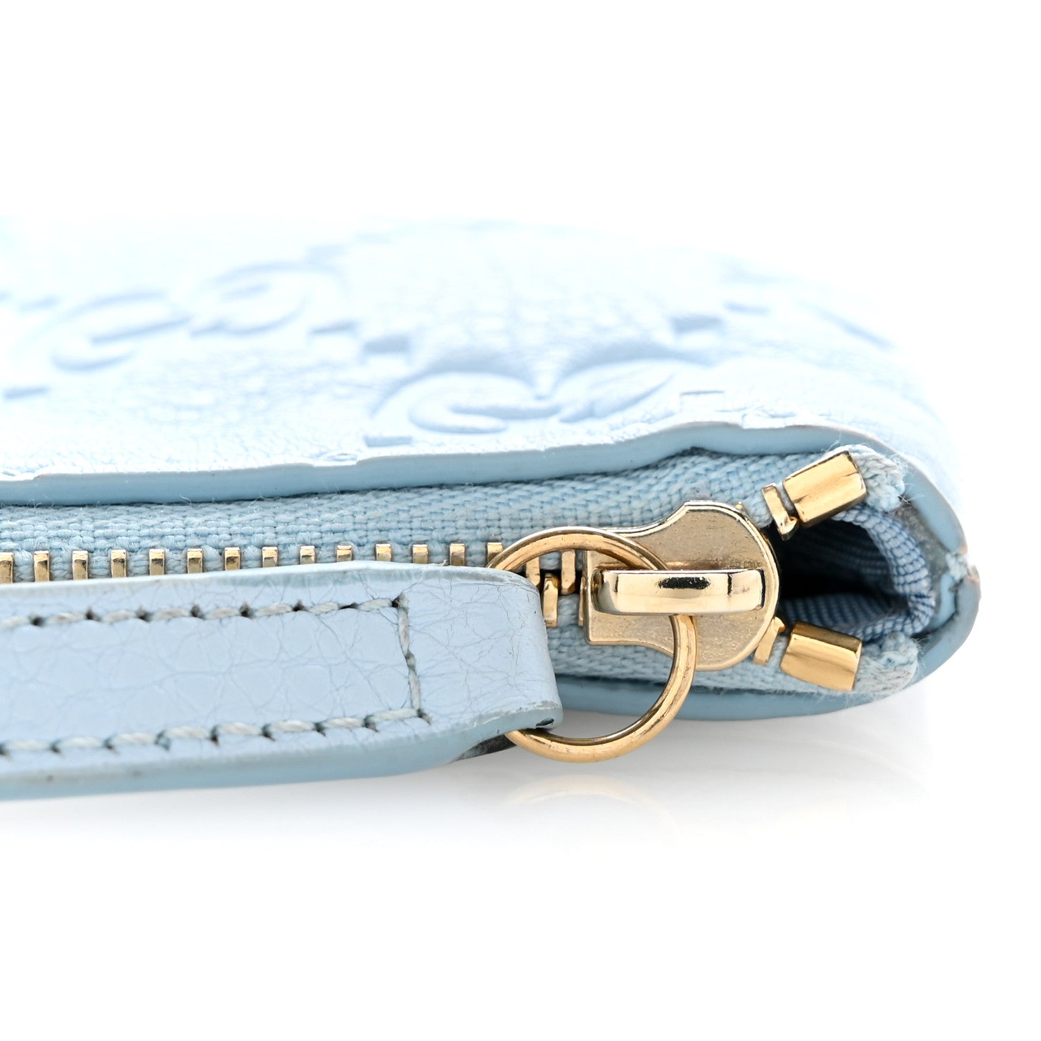 Gucci GG Grainy Calfskin Emblem Zip Key Case Light Blue 8 of 9
