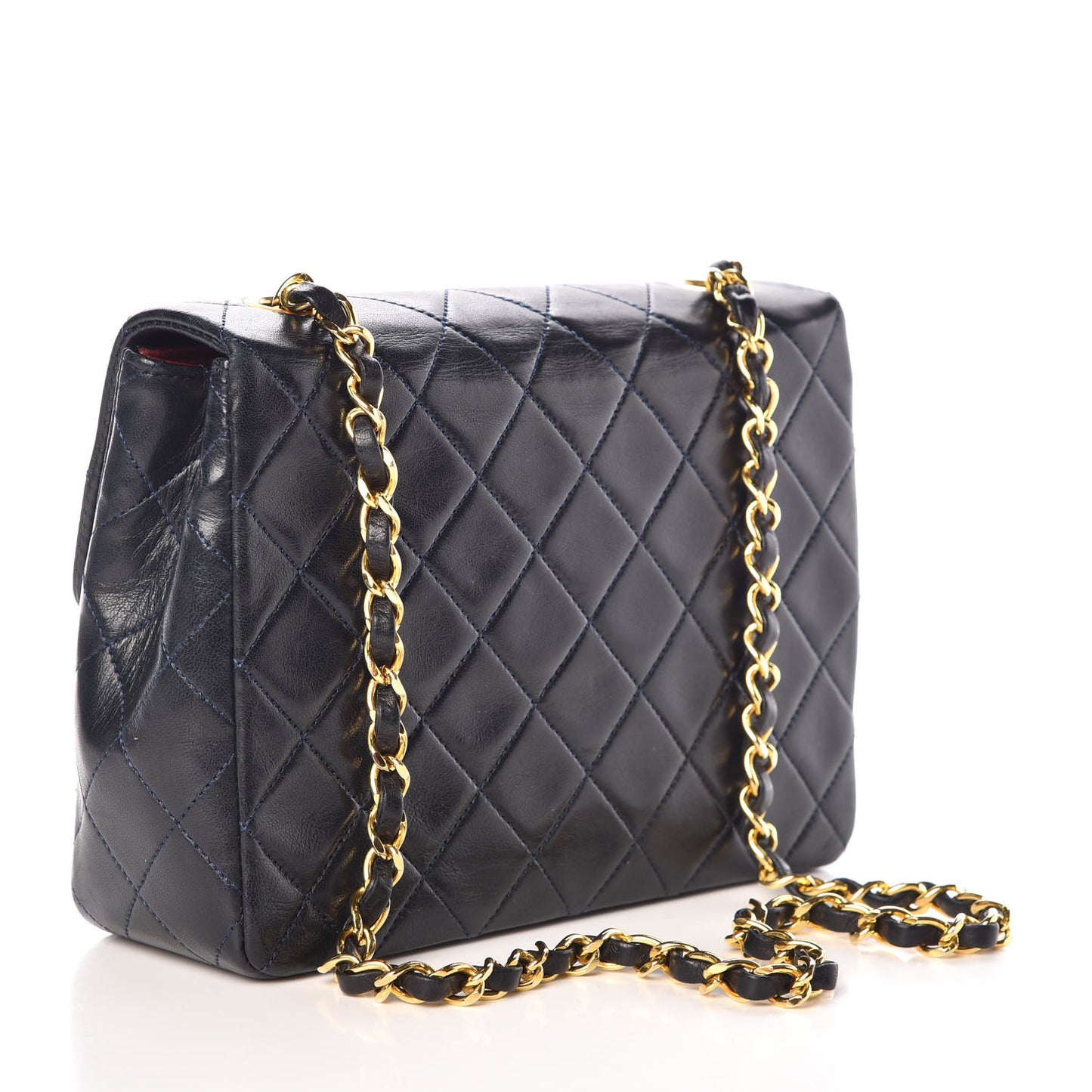 Lambskin Quilted Small Flap Navy