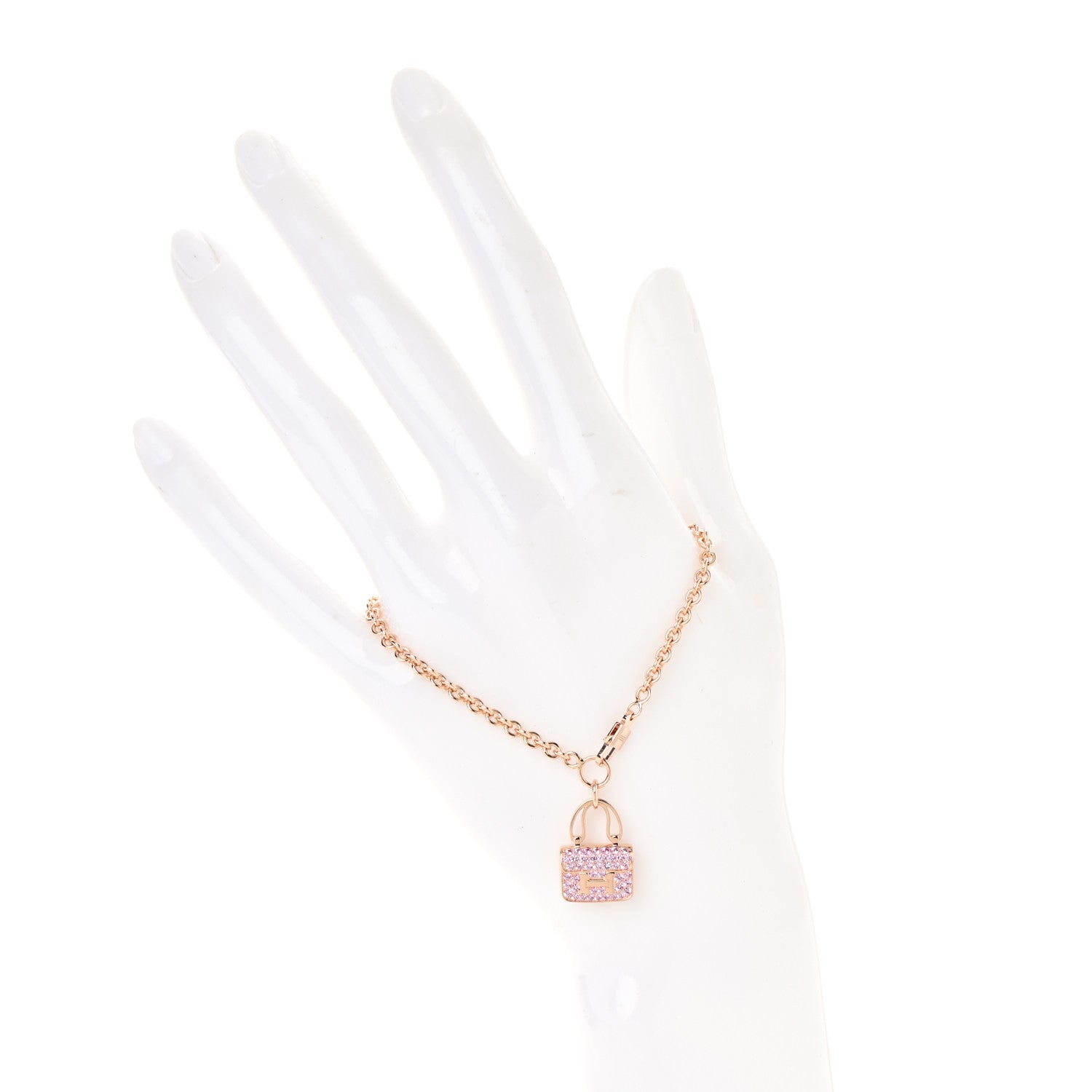 Hermes 18K Rose Gold Pink Sapphire Constance Amulettes Bracelet ST 2 of 6