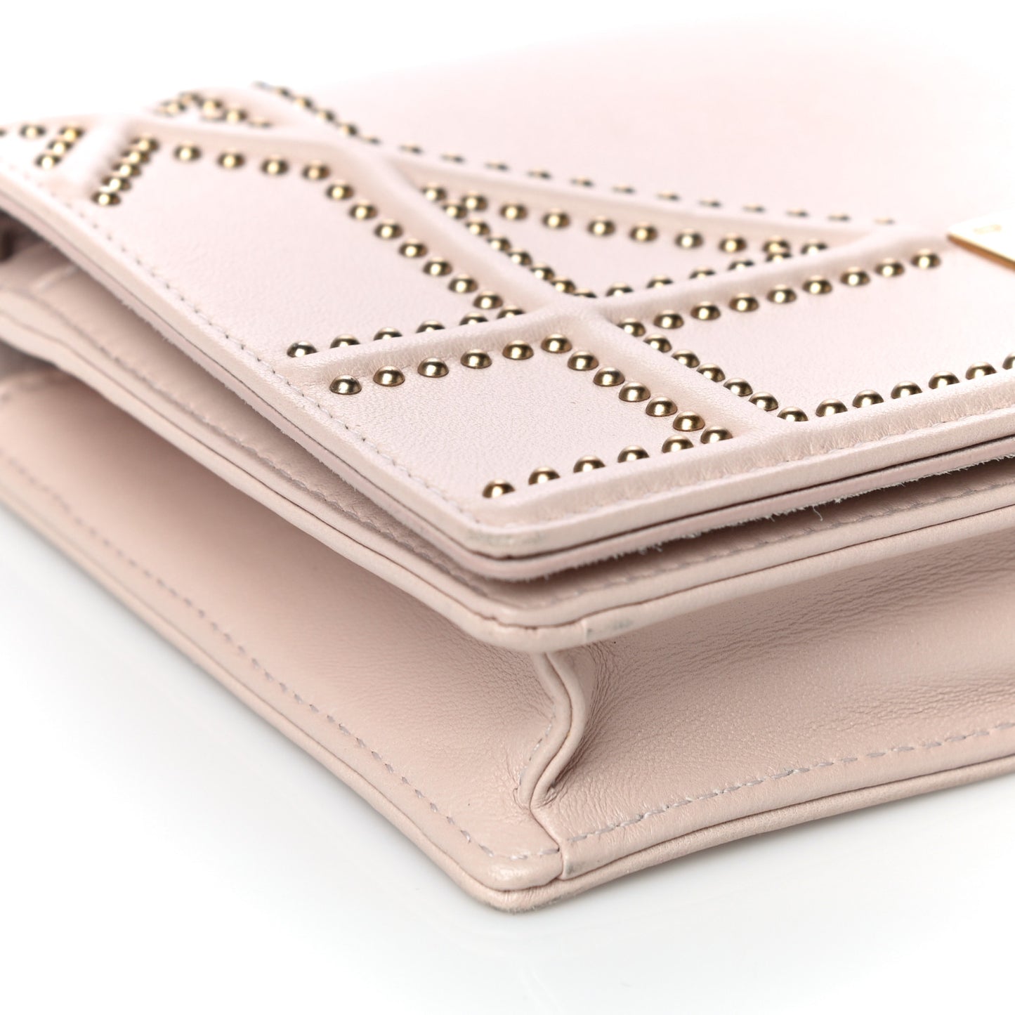 Calfskin Studded Diorama Wallet on Chain Pouch Nude