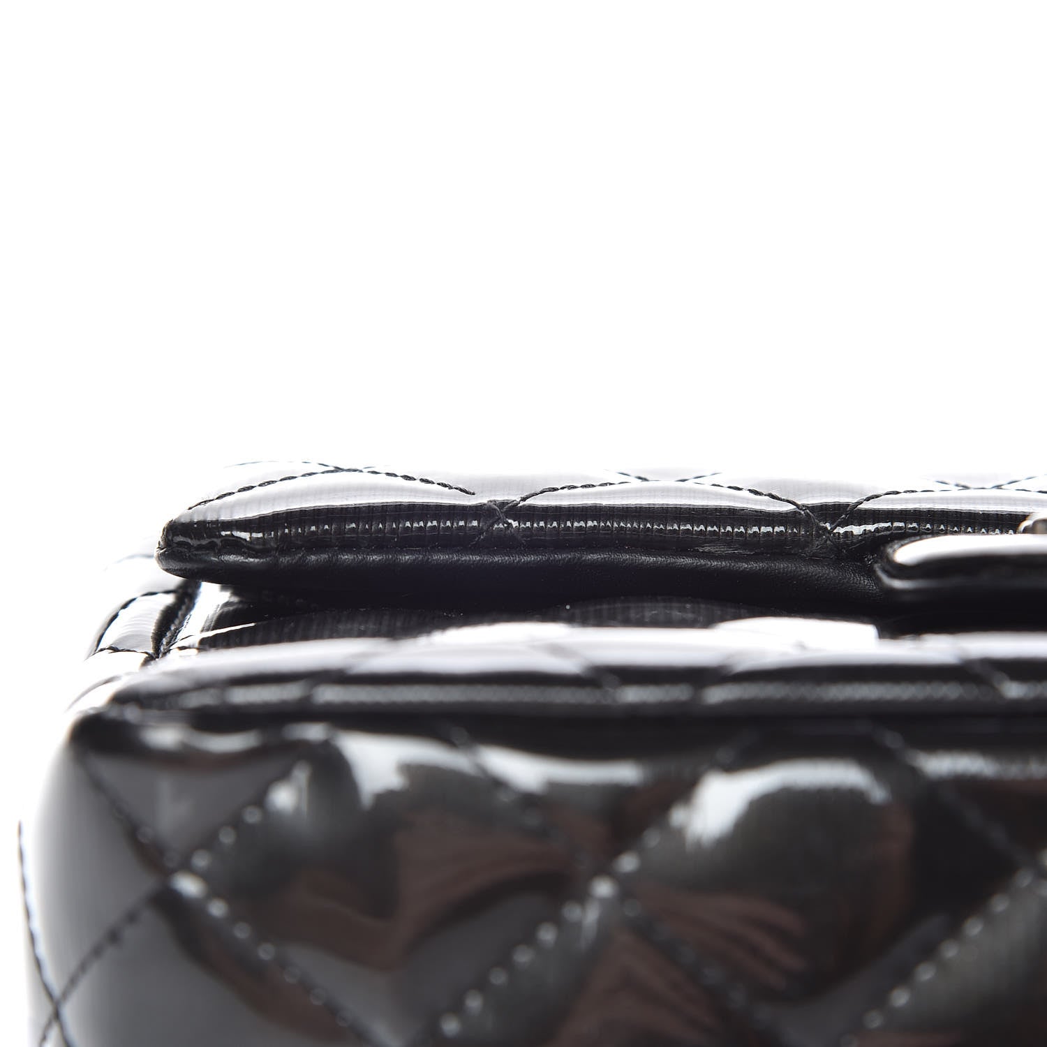 Chanel Striated Patent Calfskin Quilted Mini Rectangular Flap Dark Grey 15 of 15