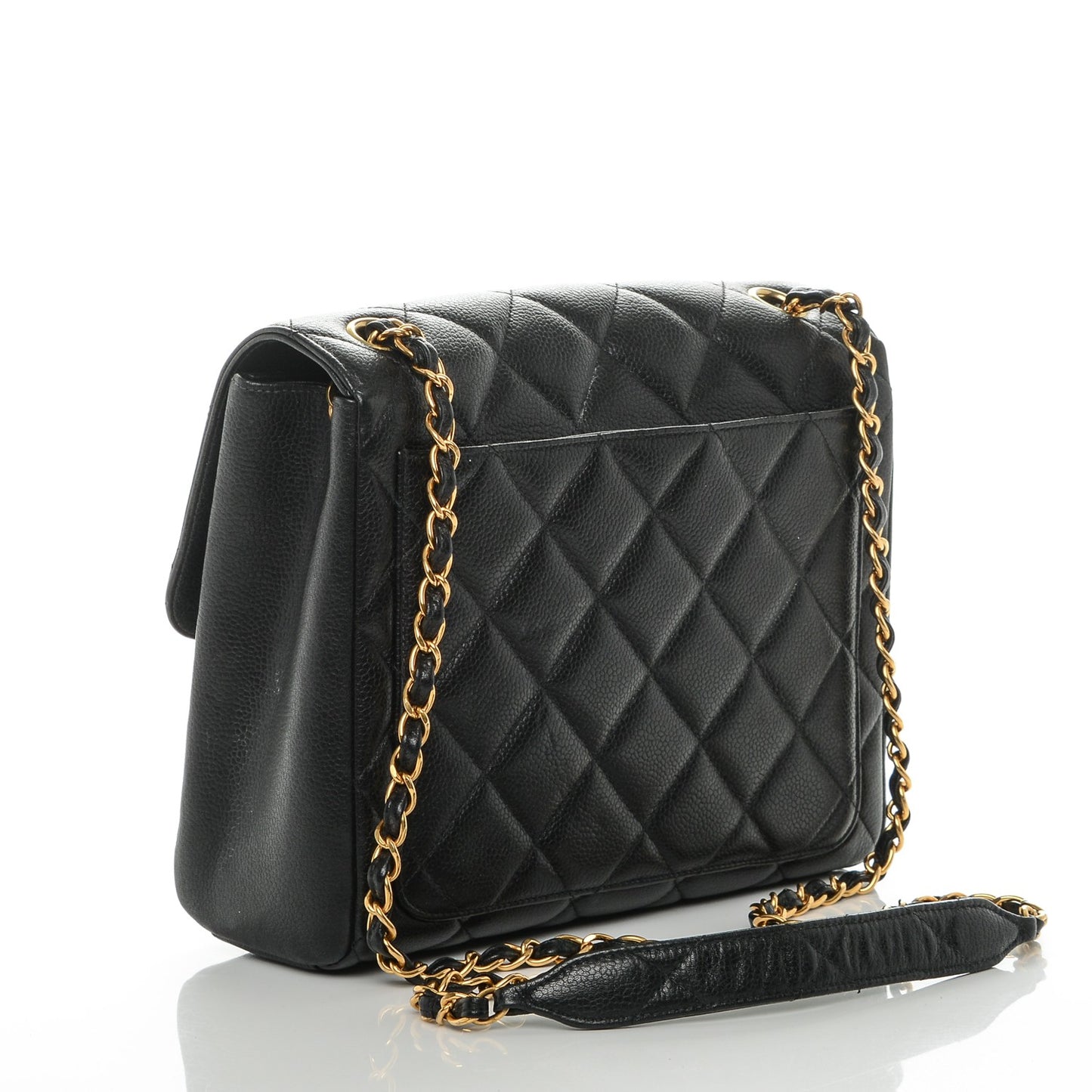 Caviar Quilted Medium Flap Shoulder Bag Black