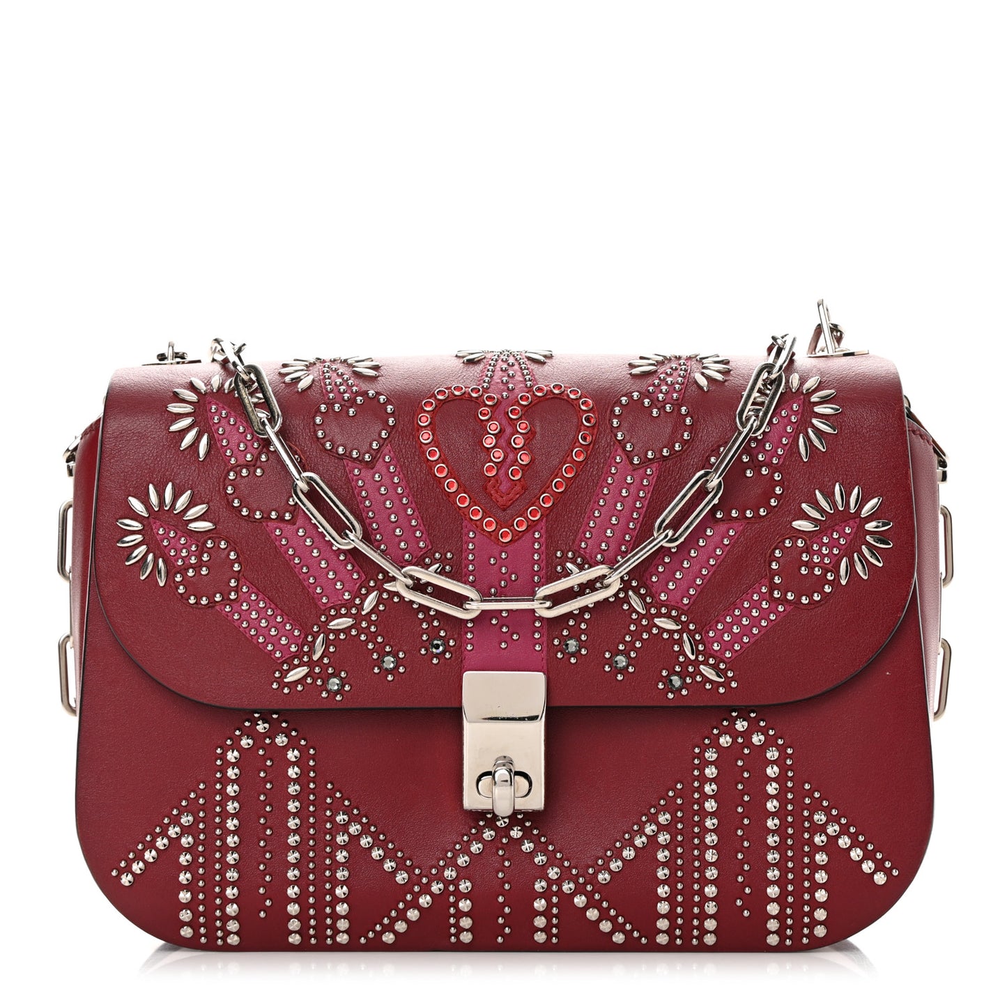 Vitello Loveblade Embellished Chain Flap Bag Rubino