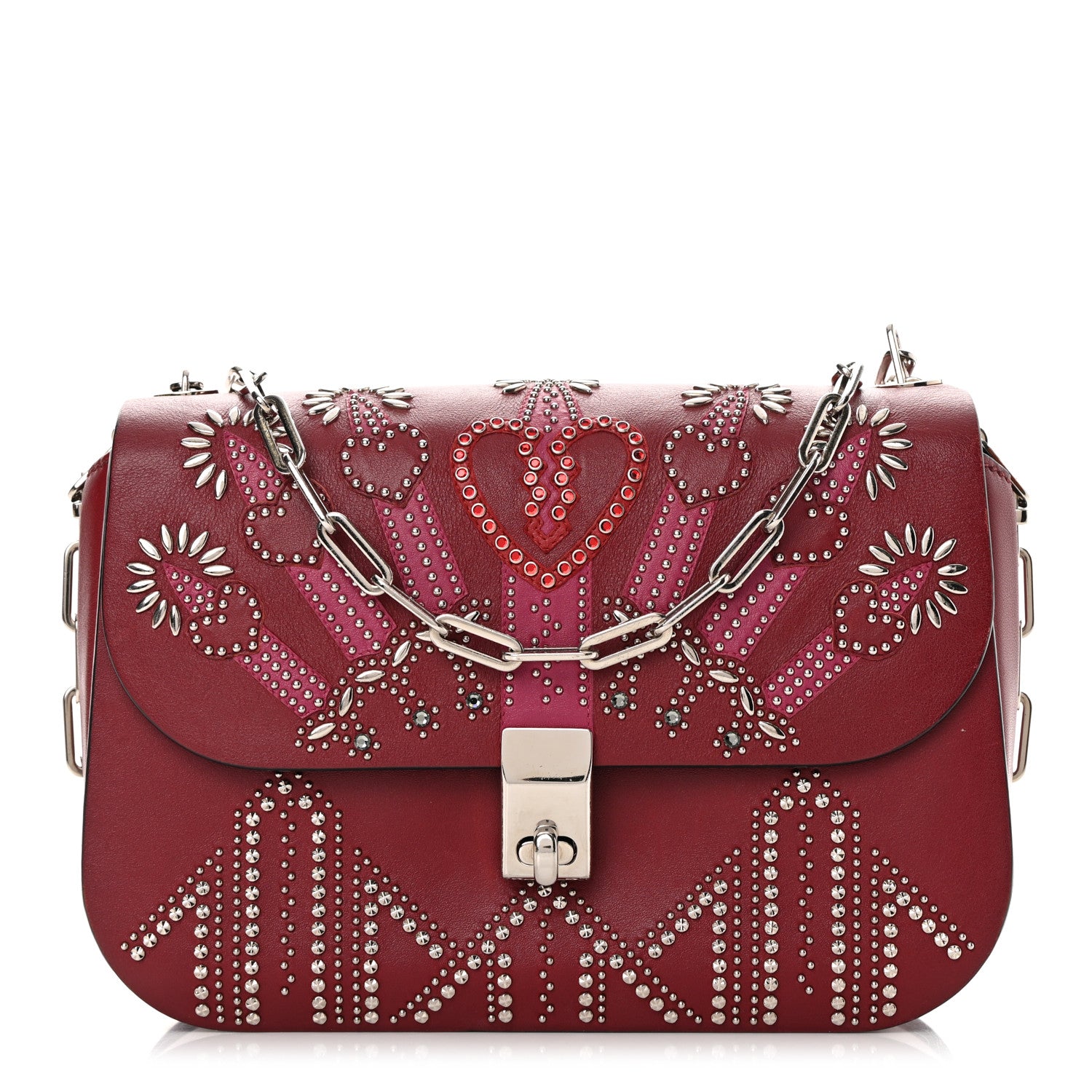 Valentino Garavani Vitello Loveblade Embellished Chain Flap Bag Rubino 1 of 16
