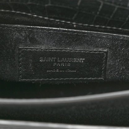Saint Laurent Calfskin Crocodile Embossed Medium Monogram Sunset Black 7 of 13