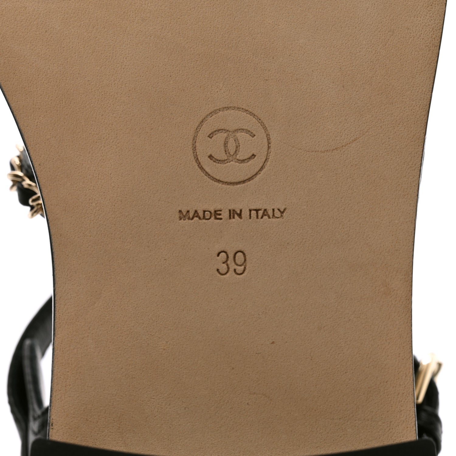 Chanel Lambskin Chain Cork Sandals 39 Black 7 of 9