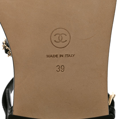Chanel Lambskin Chain Cork Sandals 39 Black 7 of 9