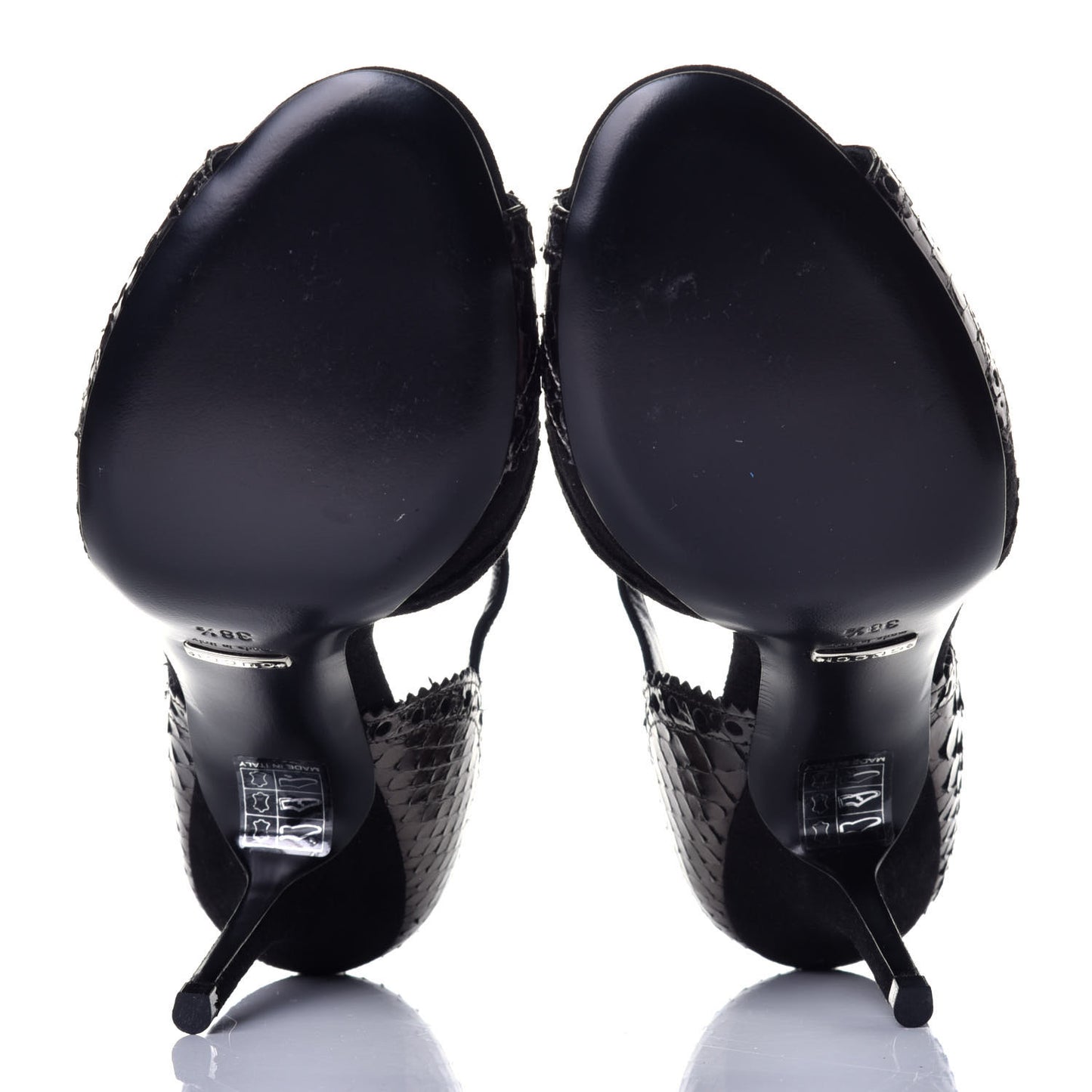Laminated Snakeskin Kid Scamosciato Ankle Strap Peep Toe Pumps 38.5 Anthracite Black