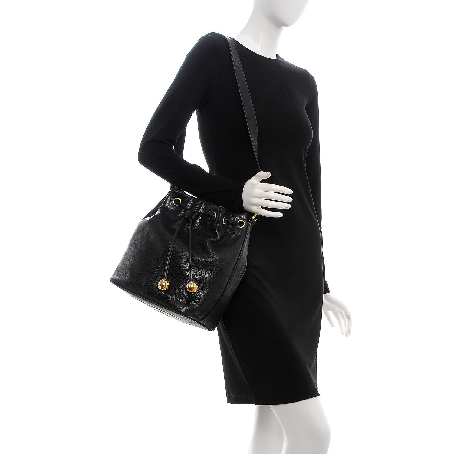 Chanel Caviar CC Drawstring Shoulder Bag Black 2 of 12