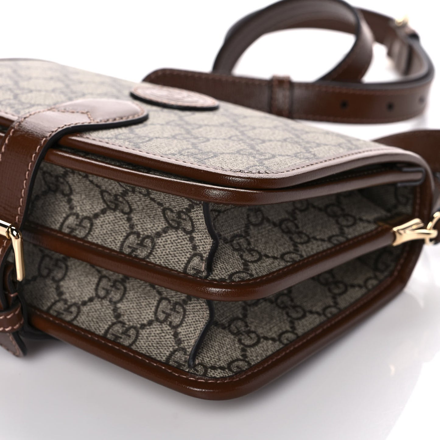 GG Supreme Monogram Azalea Calfskin Mini Retro Interlocking G Flap Shoulder Bag Beige Ebony Brown Sugar