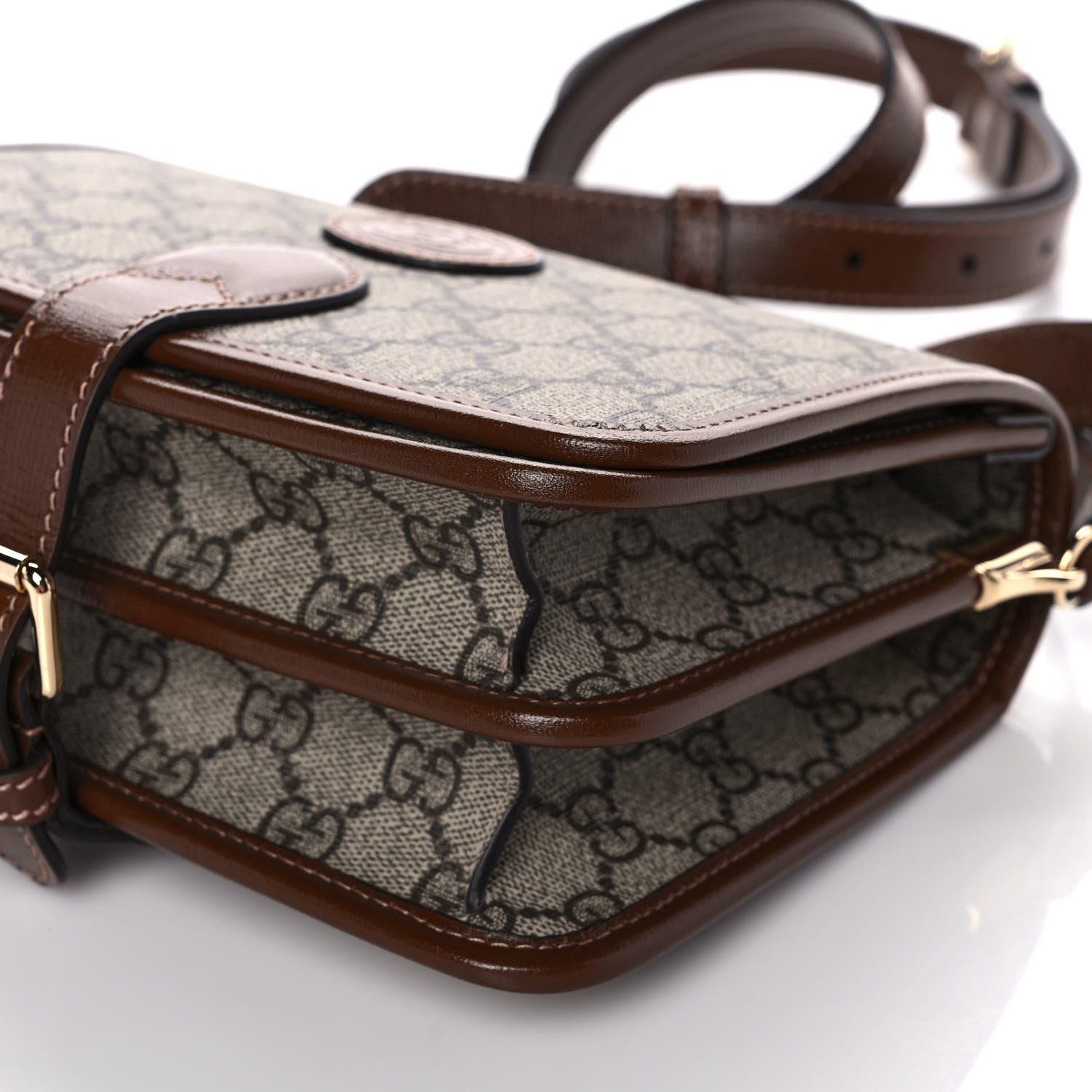 Gucci GG Supreme Monogram Azalea Calfskin Mini Retro Interlocking G Flap Shoulder Bag Beige Ebony Brown Sugar 9 of 12