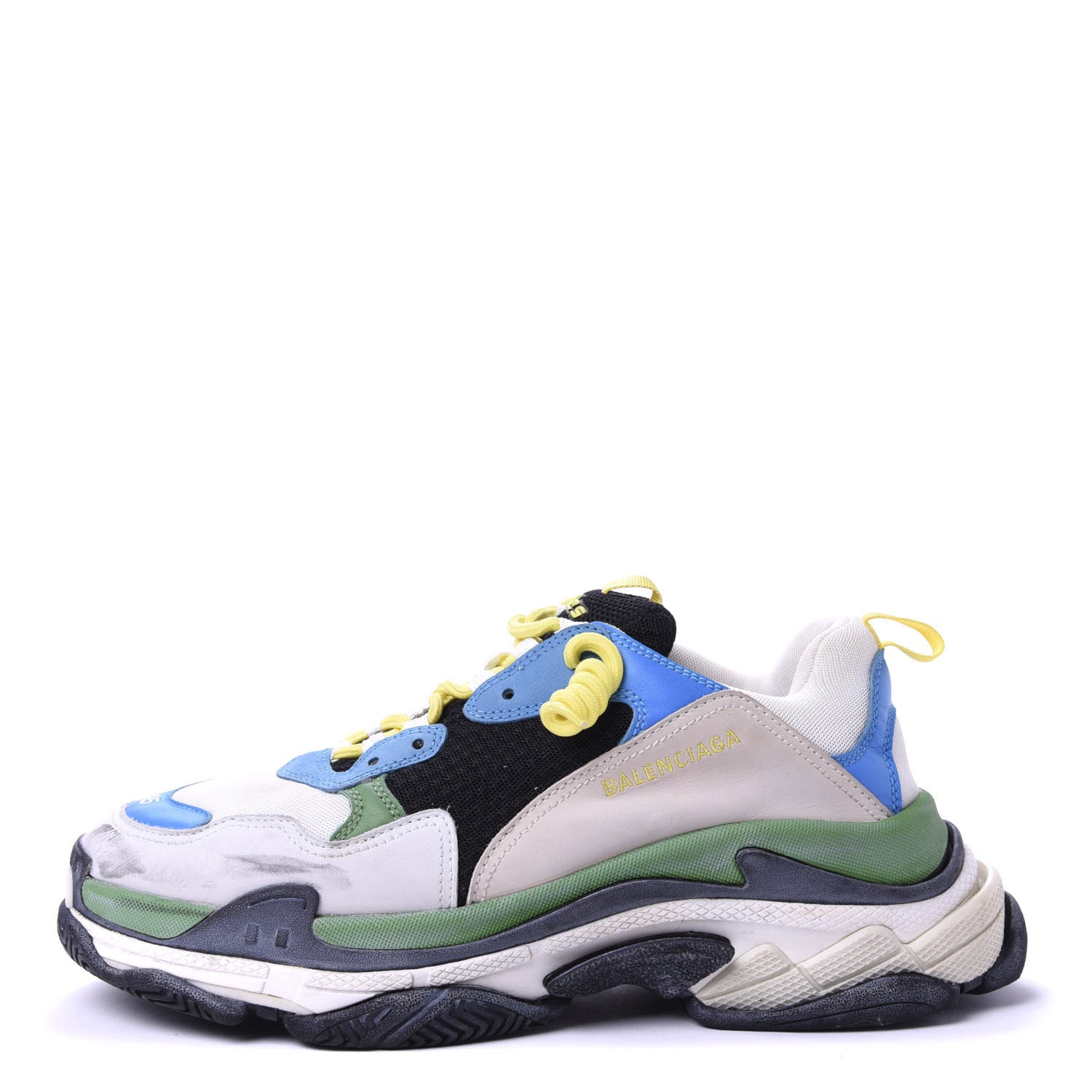 Balenciaga Fabric Mesh Nappa Mens Triple S Sneakers 45 Bleu White Vert Jaune 1 of 10
