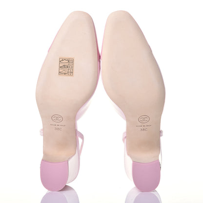 Chanel Lambskin Cap Toe CC Slingback Sandals 38 Pink 5 of 9