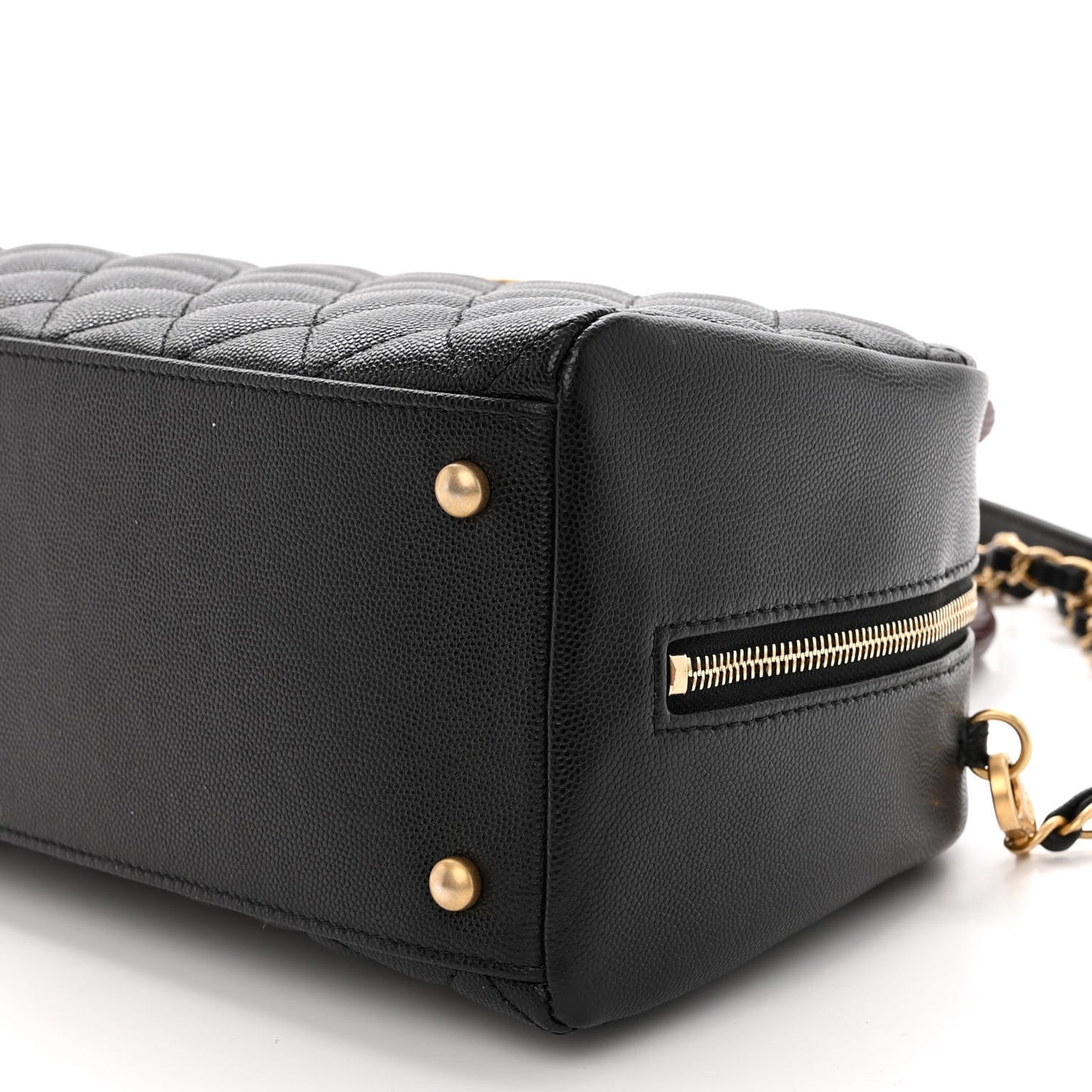 Caviar Lizard Quilted Coco Handle Bowler Black