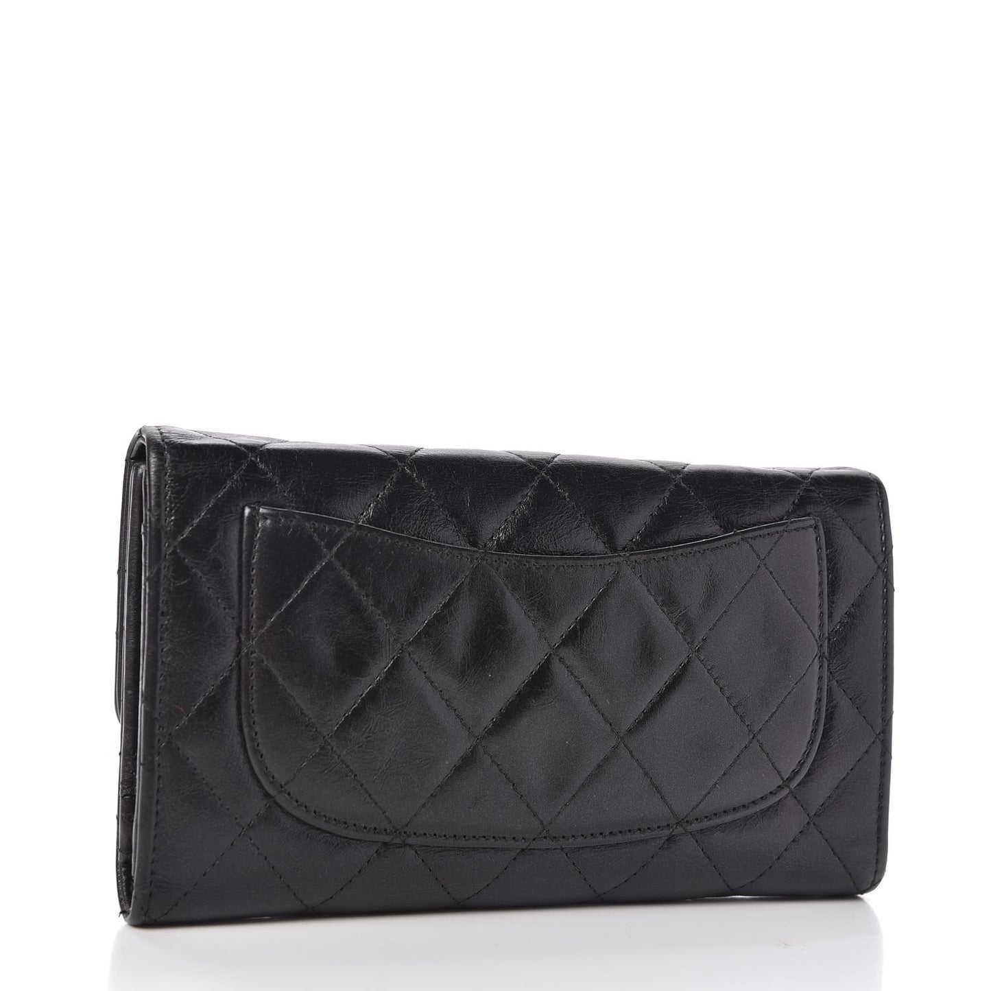 Metallic Aged Calfskin Quilted Reissue Long Flap Wallet So Black