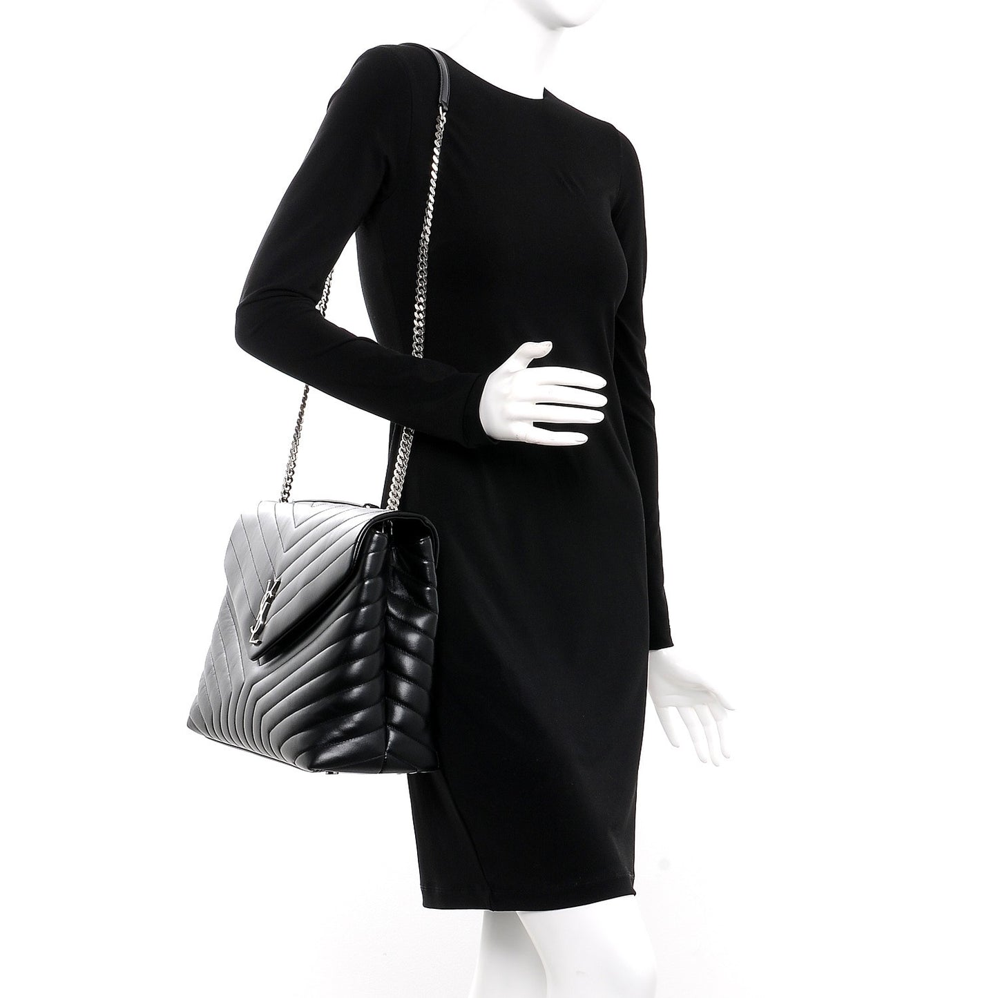 Calfskin Y Quilted Monogram Large Loulou Chain Satchel Black