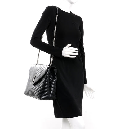 Saint Laurent Calfskin Y Quilted Monogram Large Loulou Chain Satchel Black 2 of 10