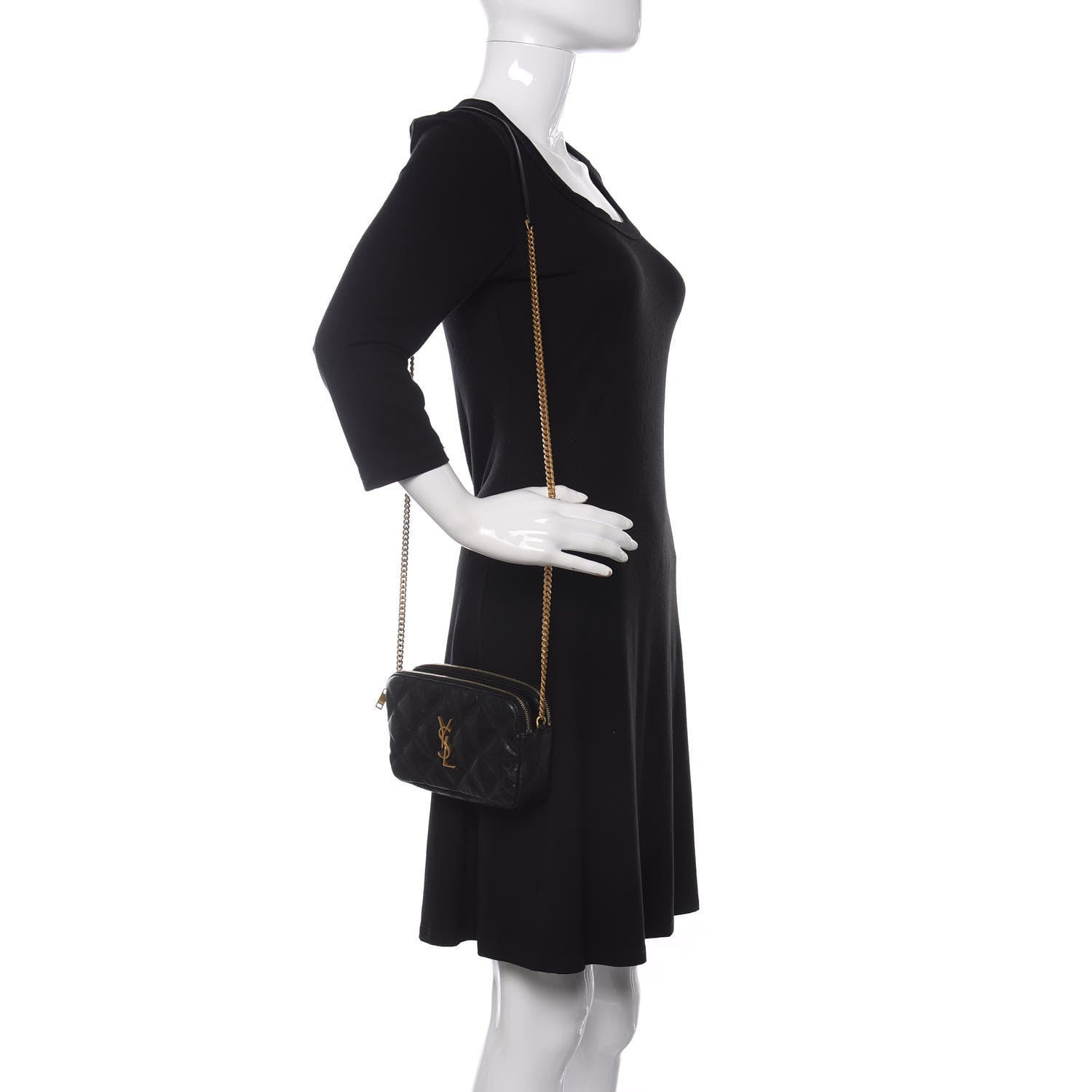 Saint Laurent Grained Lambskin Quilted Mini Becky Double Zip Bag Black 2 of 11
