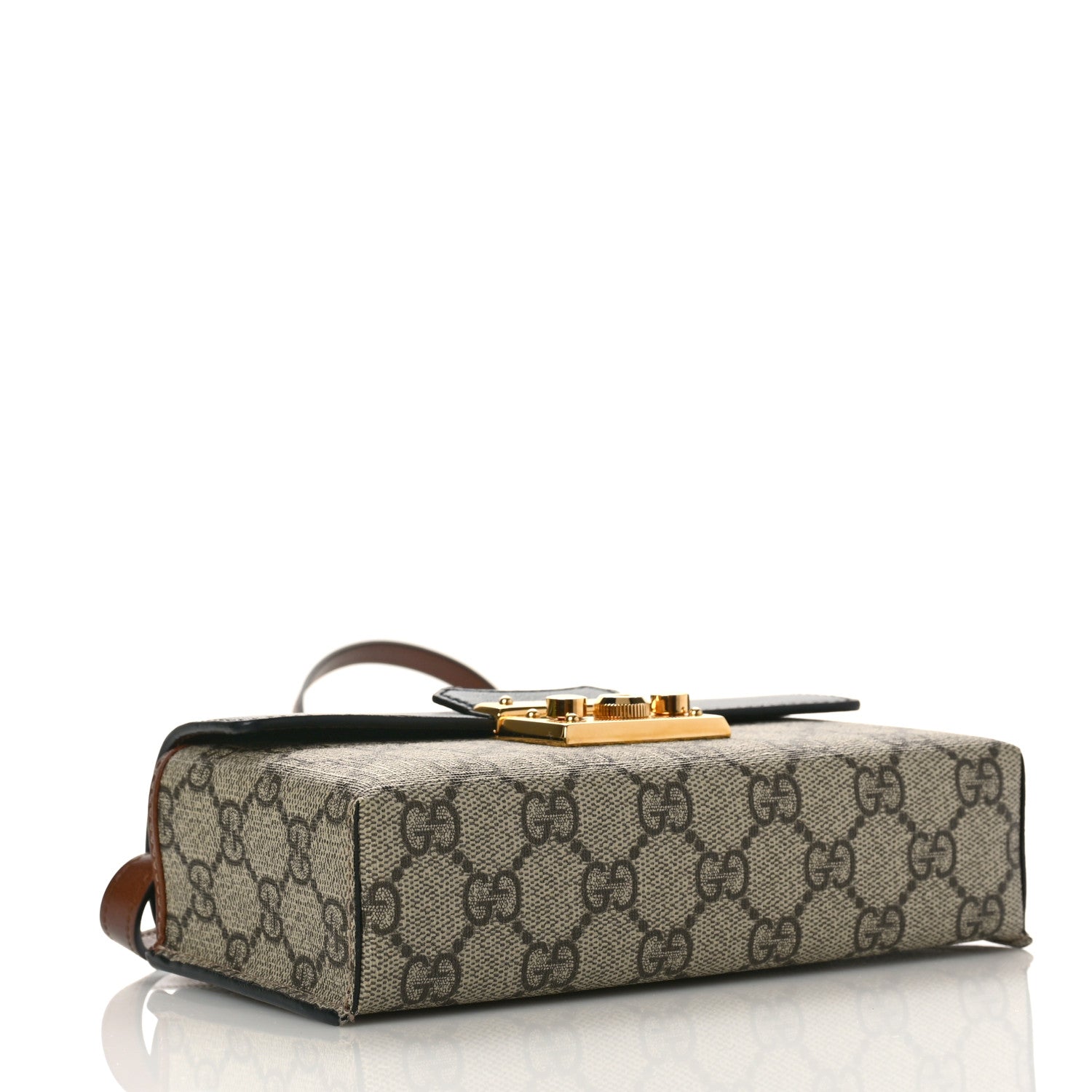 Gucci GG Supreme Monogram Calfskin Mini Padlock Top Handle Shoulder Bag Beige Black Cuir 4 of 9