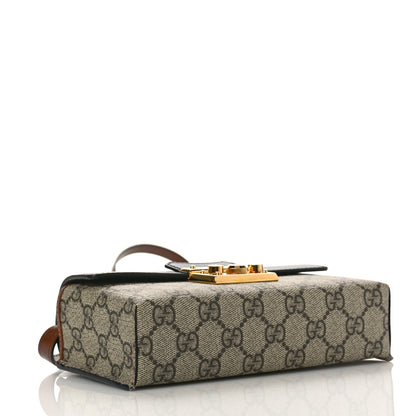 Gucci GG Supreme Monogram Calfskin Mini Padlock Top Handle Shoulder Bag Beige Black Cuir 4 of 9