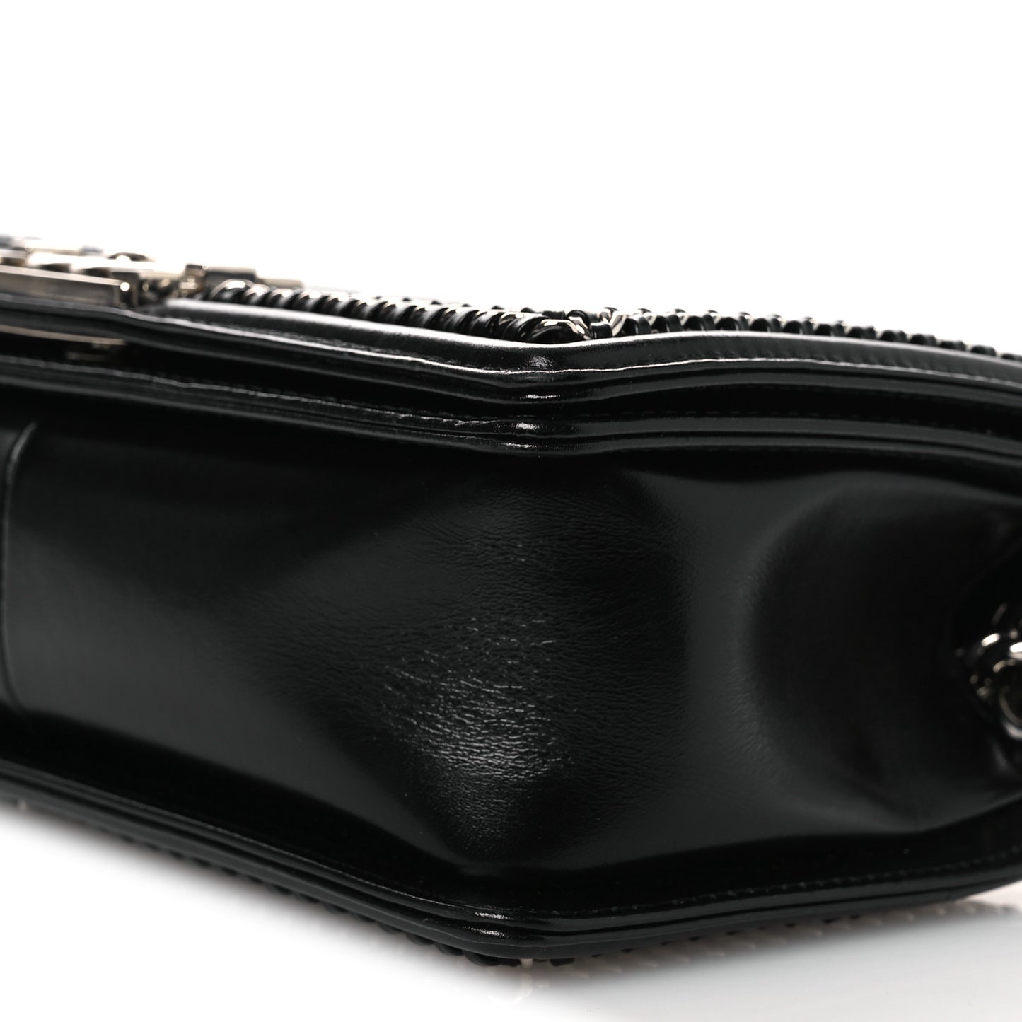 Glazed Calfskin Quilted Medium Chain Around Boy Flap Black