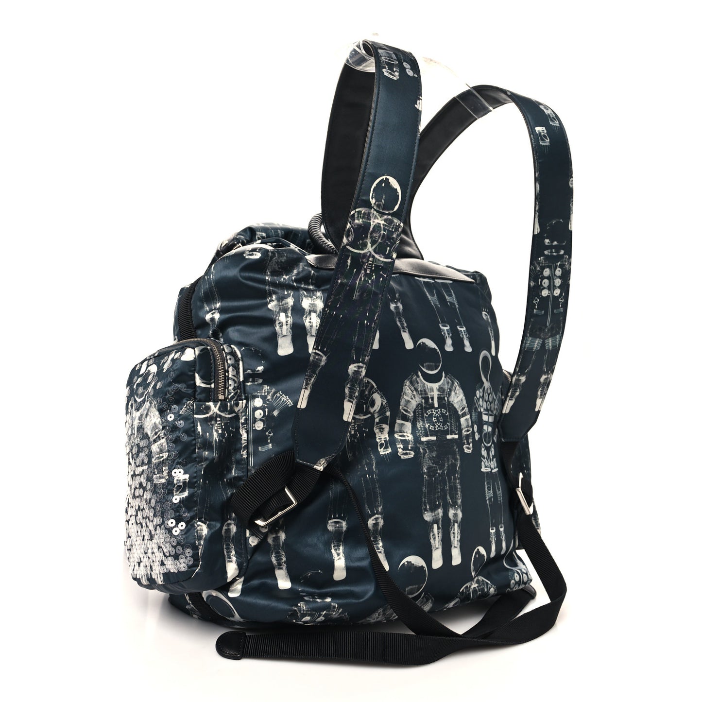 Sequin Nylon Lambskin Astronaut Essentials Backpack Black White