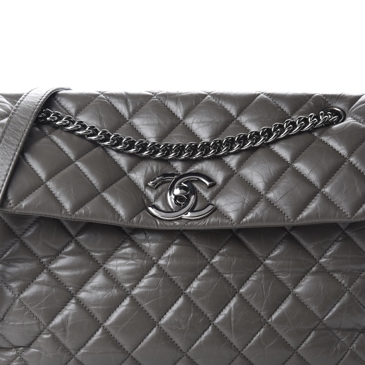 Aged Calfskin Medium Lady Pearly Flap Grey