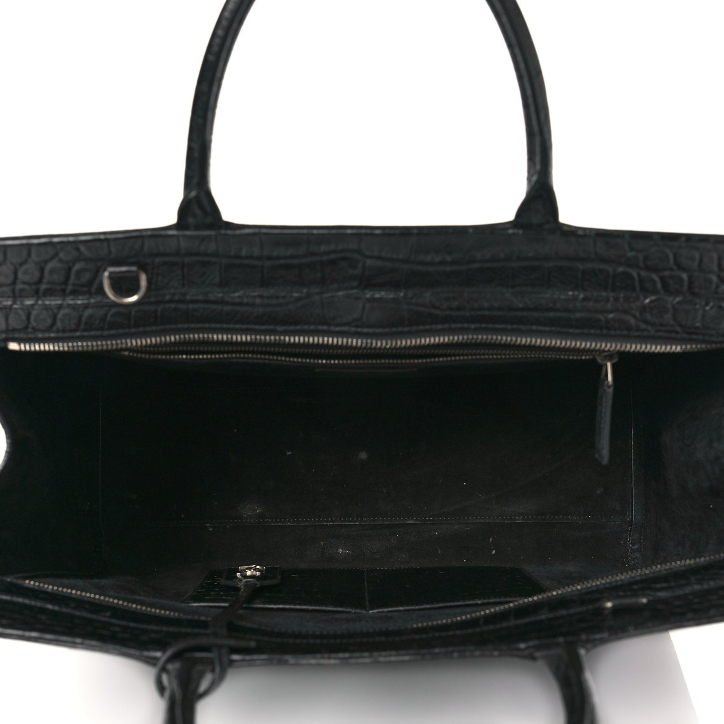 Calfskin Crocodile Embossed Medium Cabas Rive Gauche Black