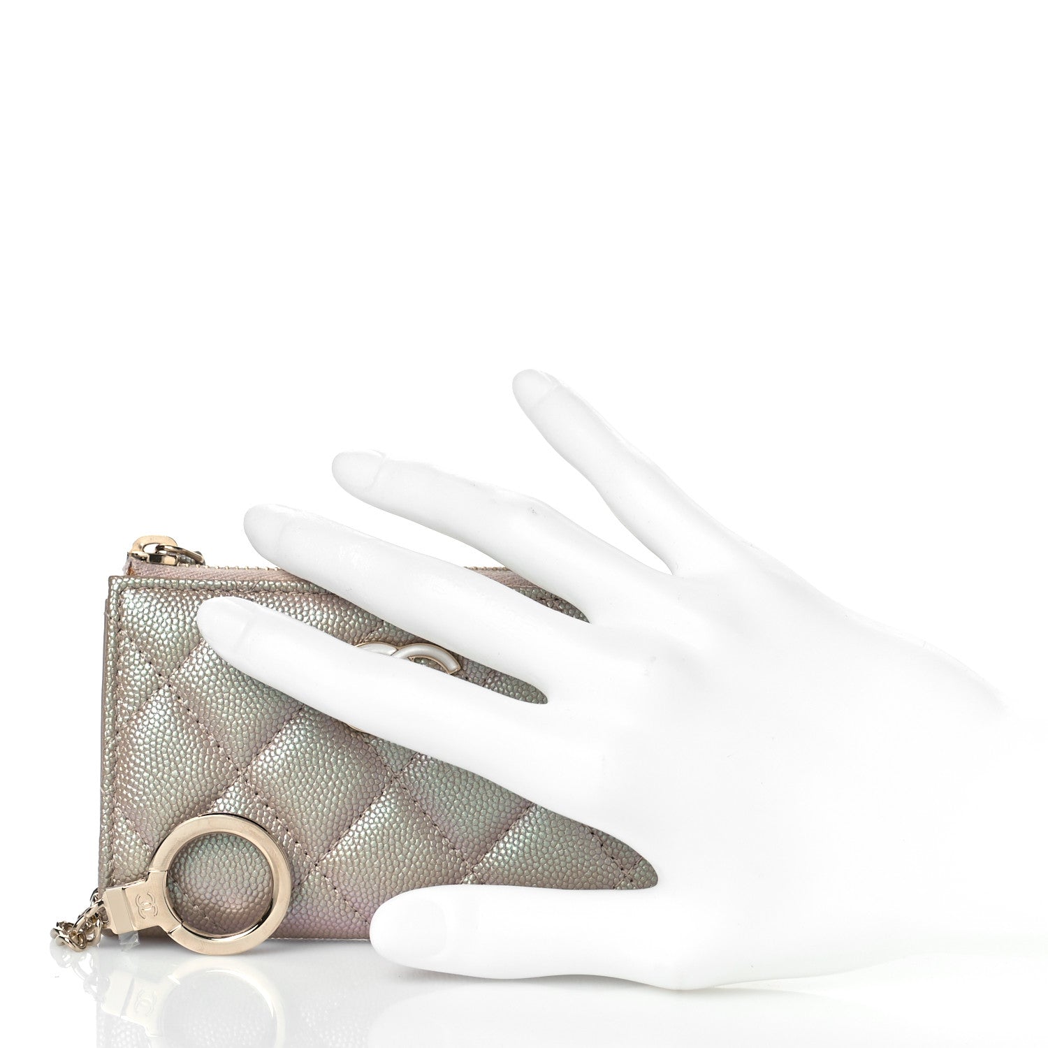 Chanel Iridescent Caviar Quilted Zipped Key Holder Case Beige 2 of 9