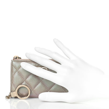 Chanel Iridescent Caviar Quilted Zipped Key Holder Case Beige 2 of 9