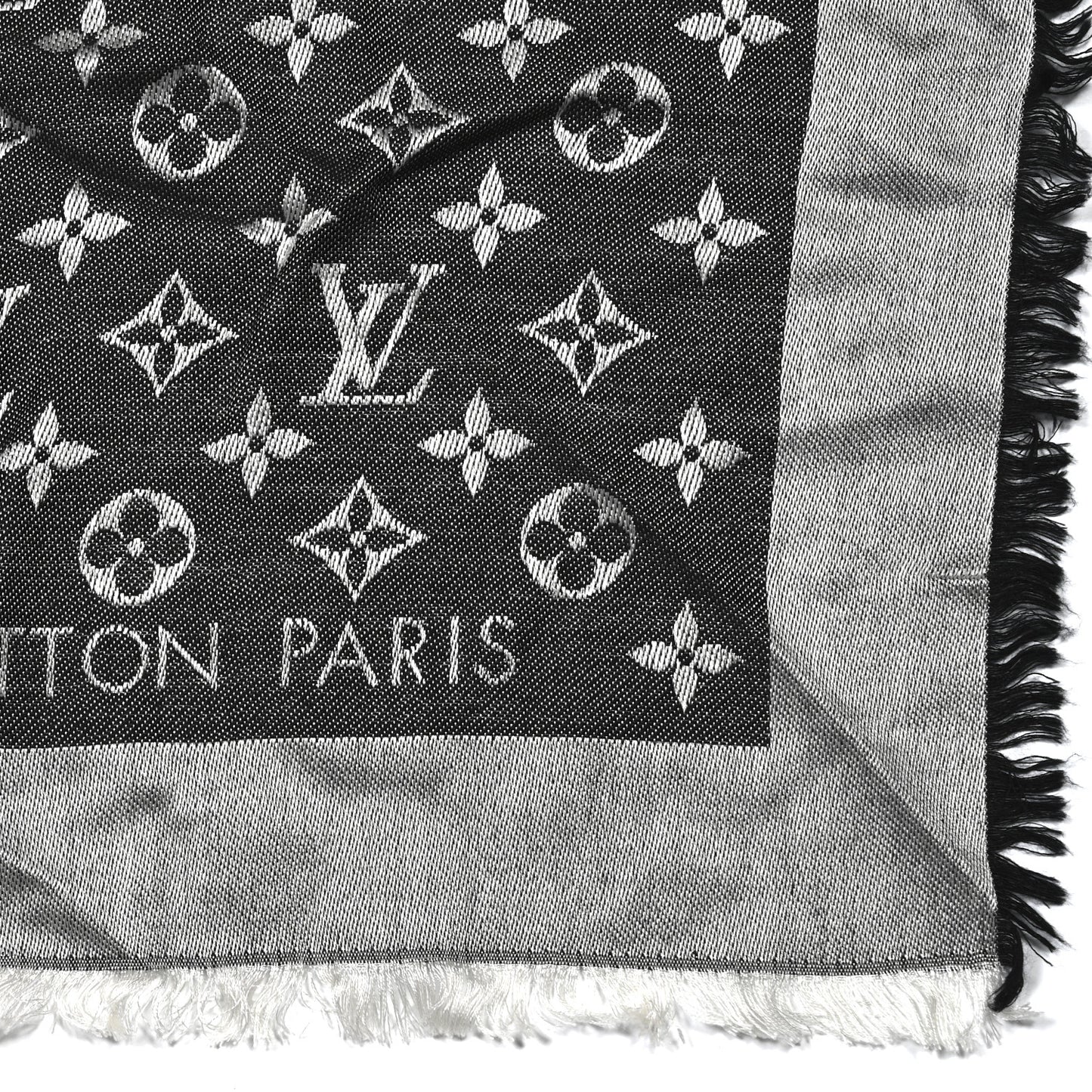 Silk Wool Monogram Denim Shawl Black
