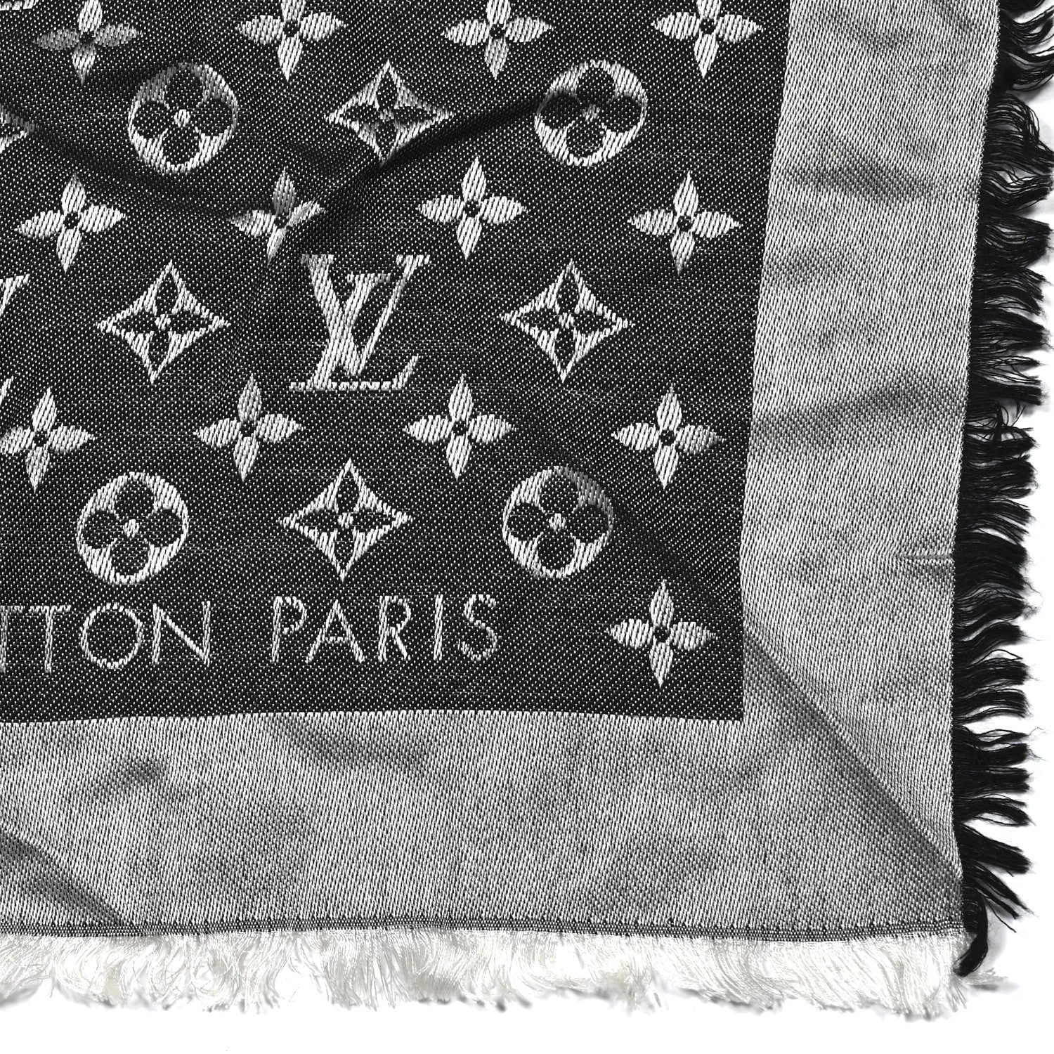 Louis Vuitton Silk Wool Monogram Denim Shawl Black 2 of 4