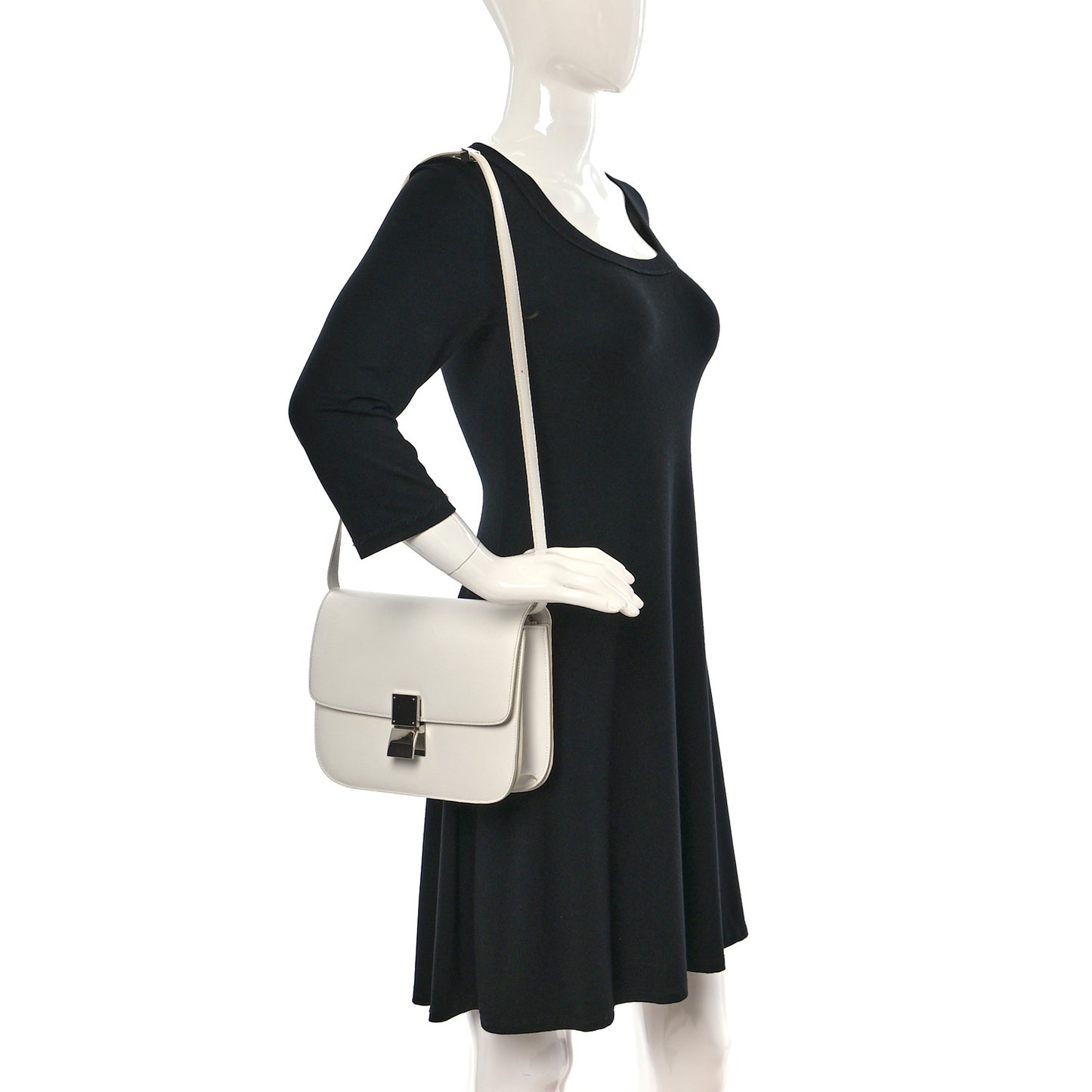 Liege Calfskin Medium Classic Box Flap Bag White