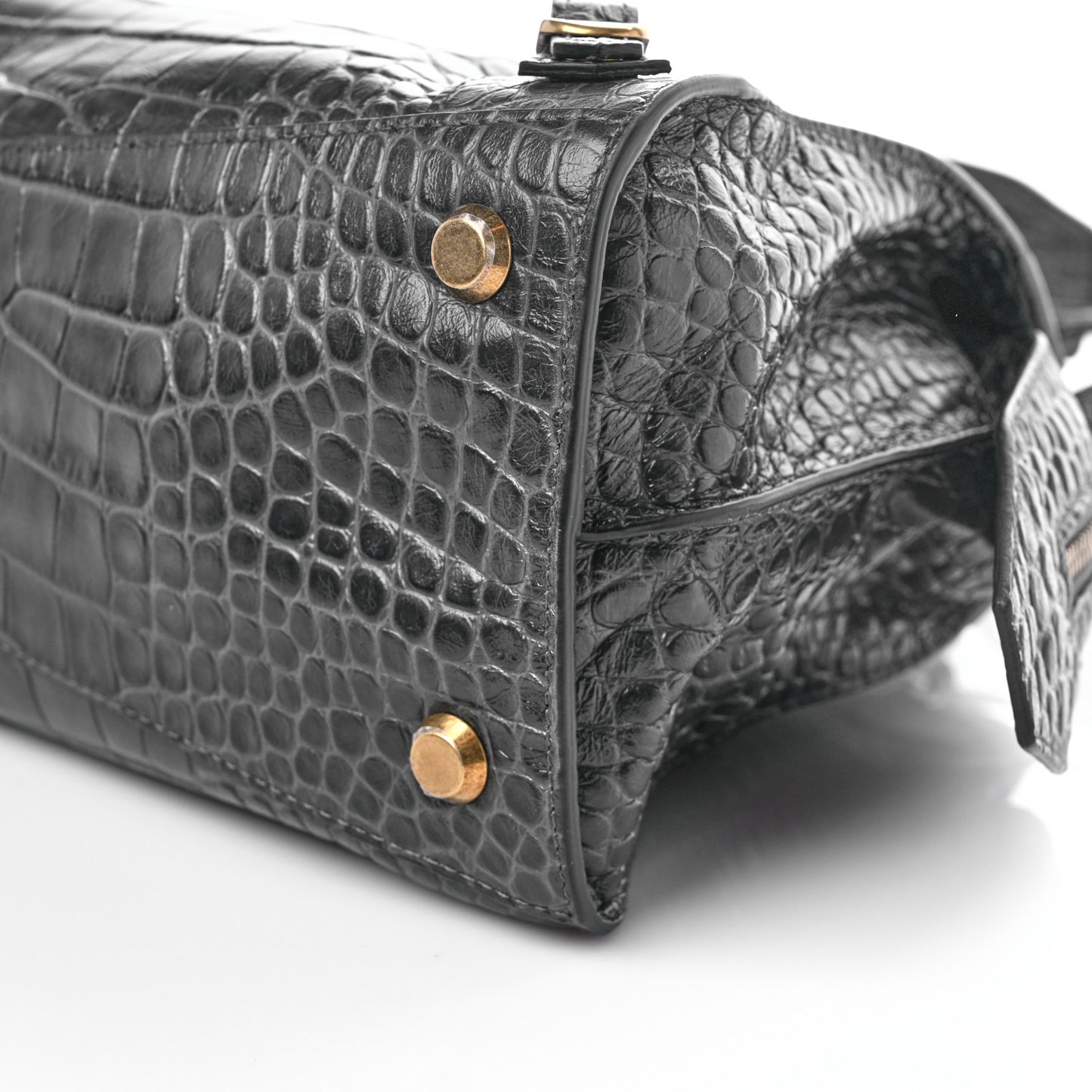 Extra Supple Calfskin Crocodile Embossed Neo Classic Gold Hardware S City Dark Grey