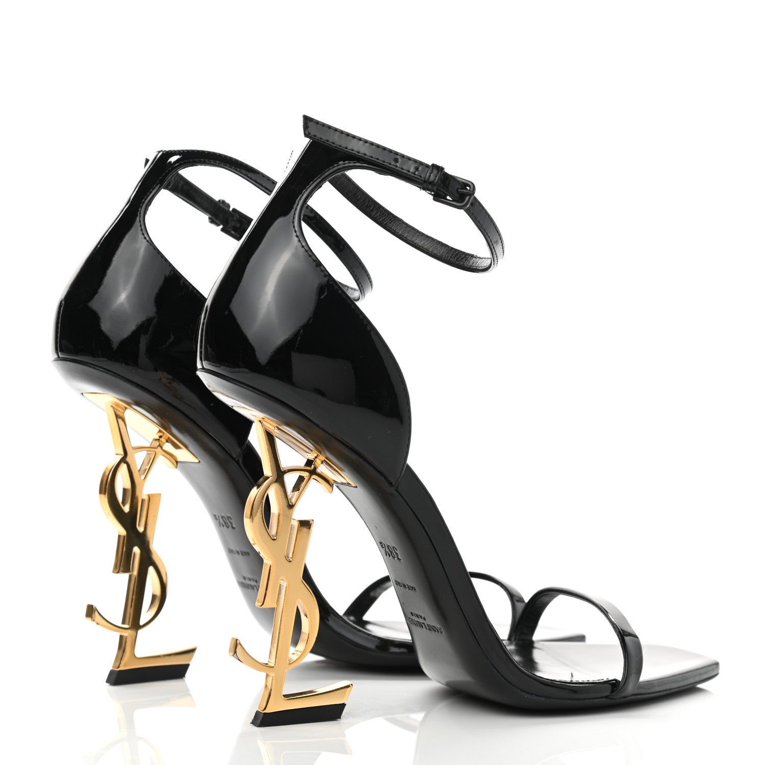 Saint Laurent Patent Calfskin Opyum 110 Sandals 38.5 Black Gold 4 of 10