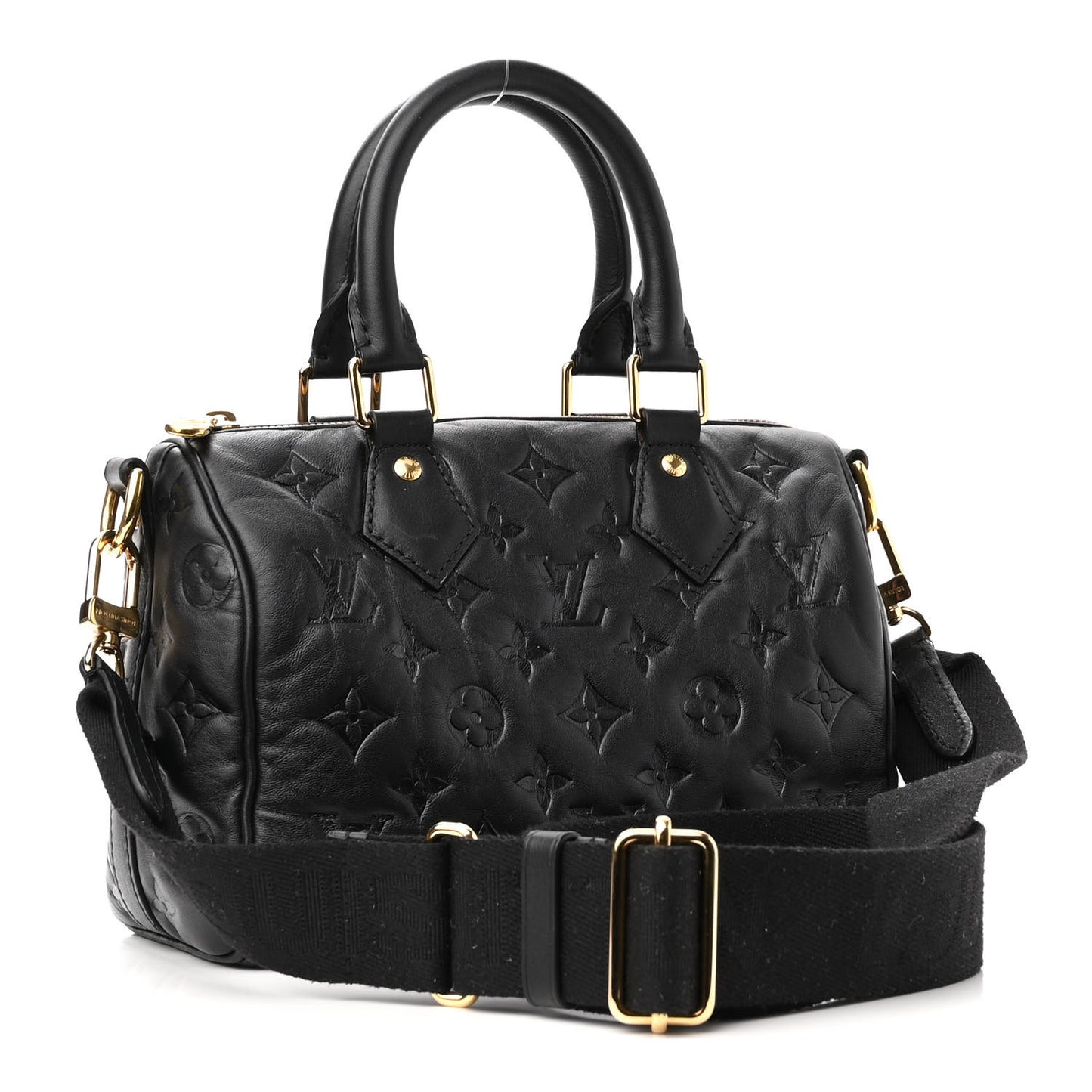 Lambskin Embossed Monogram Speedy 22 Bandouliere Black