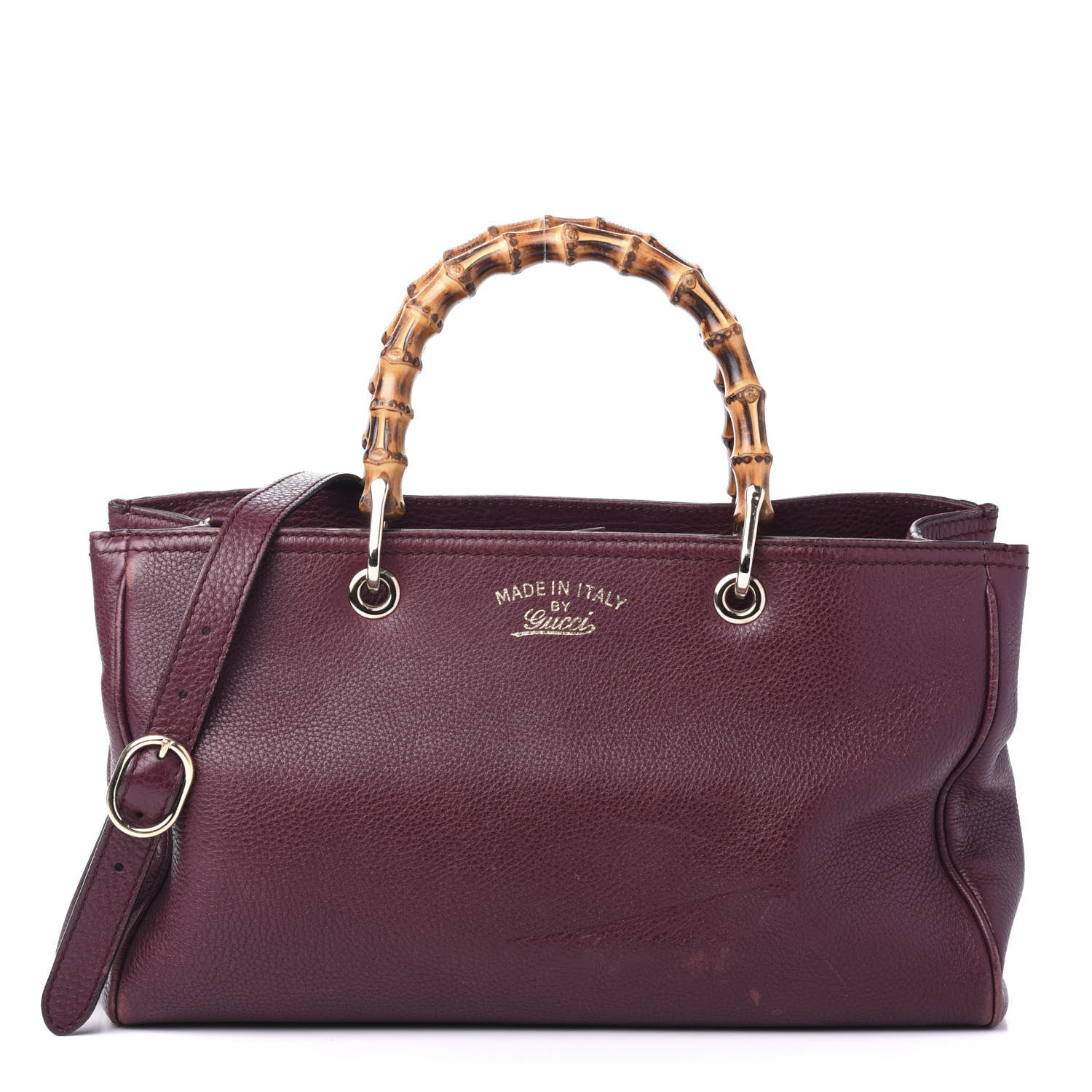 Gucci Pebbled Calfskin Medium Bamboo Shopper Tote Burgundy 1 of 12