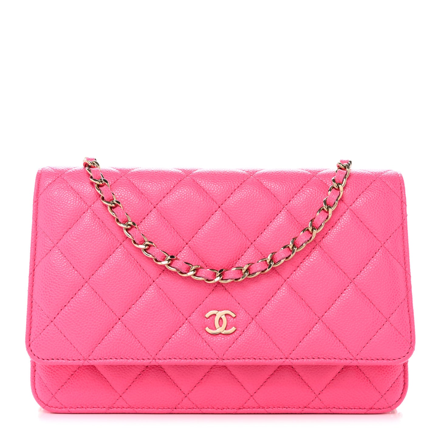 Caviar Quilted Wallet on Chain WOC Fuchsia