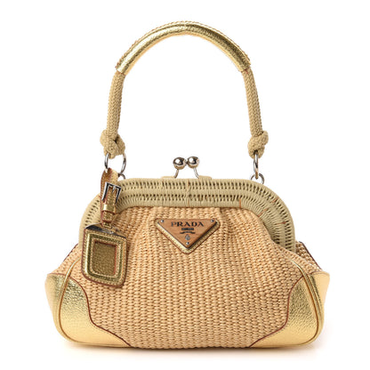 Prada Paglia Cinghiale Frame Satchel Naturale Oro 1 of 12